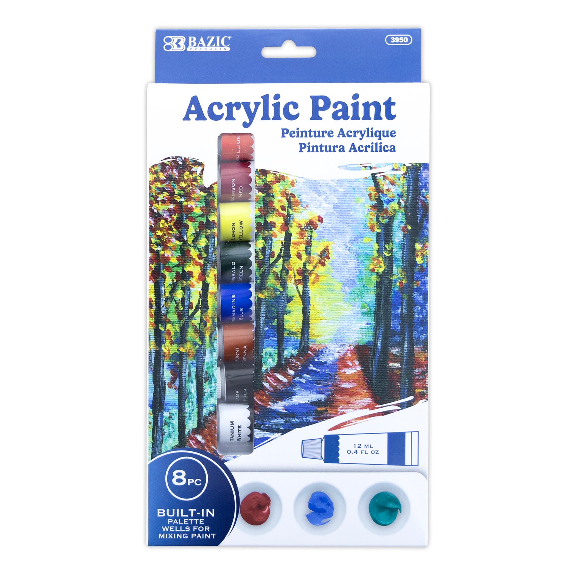 8 Color Acrylic Paint, 0.4 fl oz Each, Built-In Palette Tray