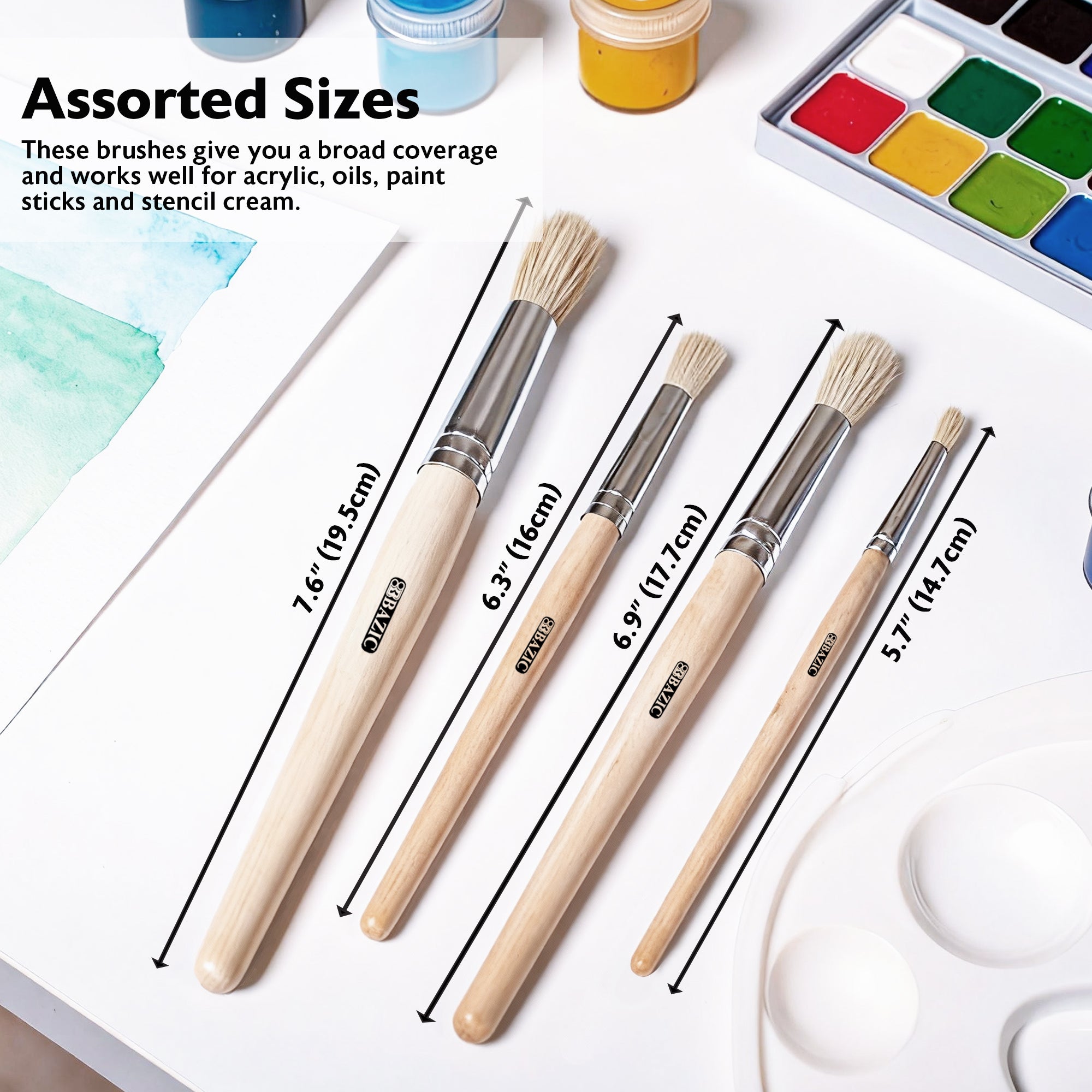 Round Natural Bristle Stencil Brush (4/Pack)