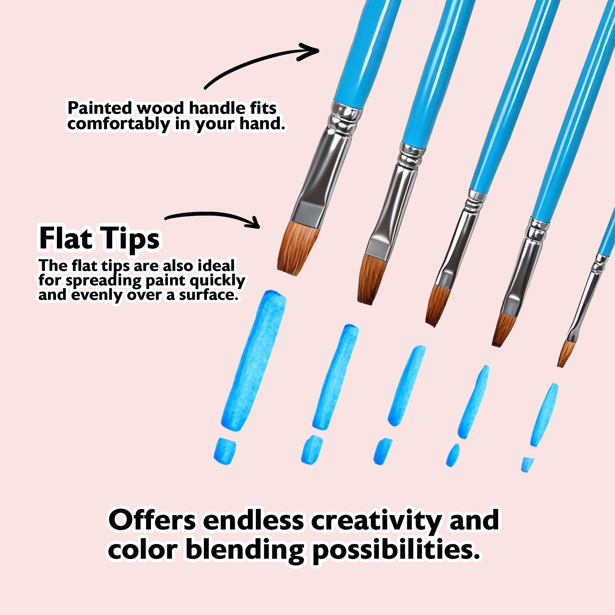 Paint Brushes, Flat Natural Hair, 5-Count Set