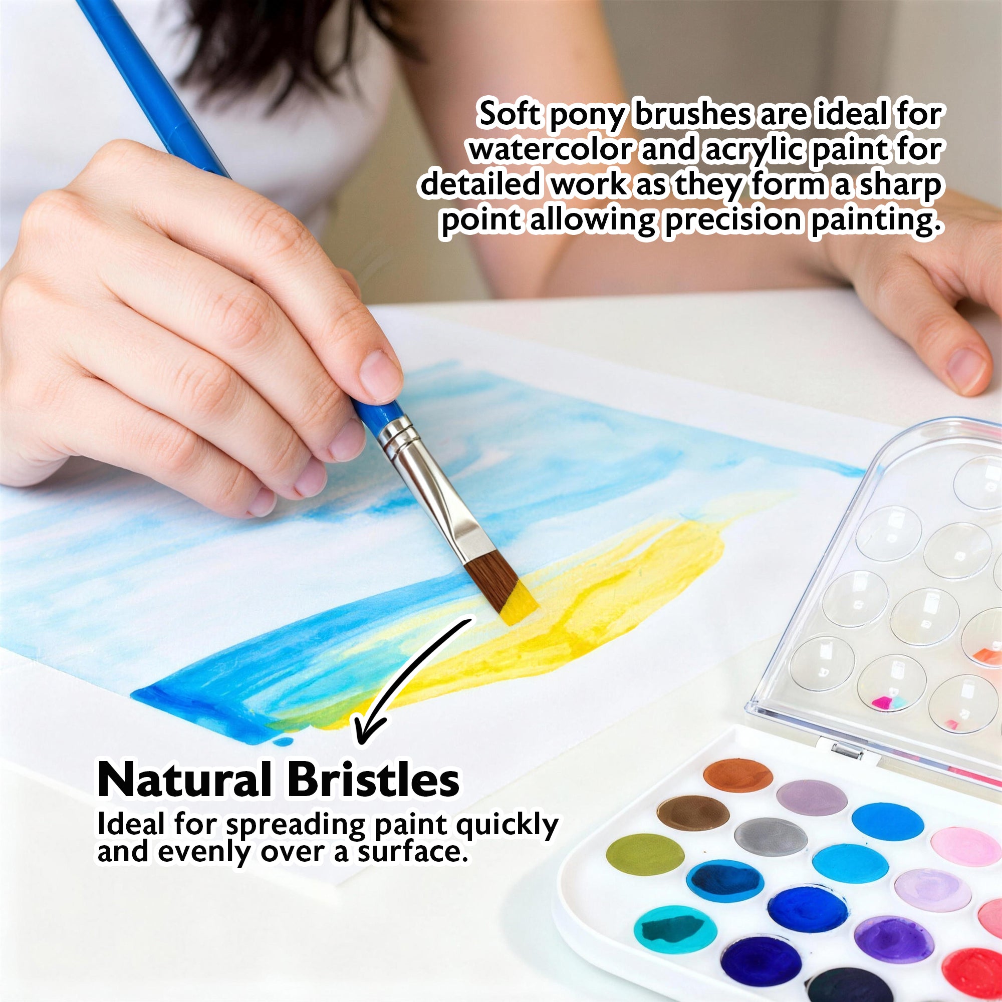 Paint Brushes, Flat Natural Hair, 5-Count Set