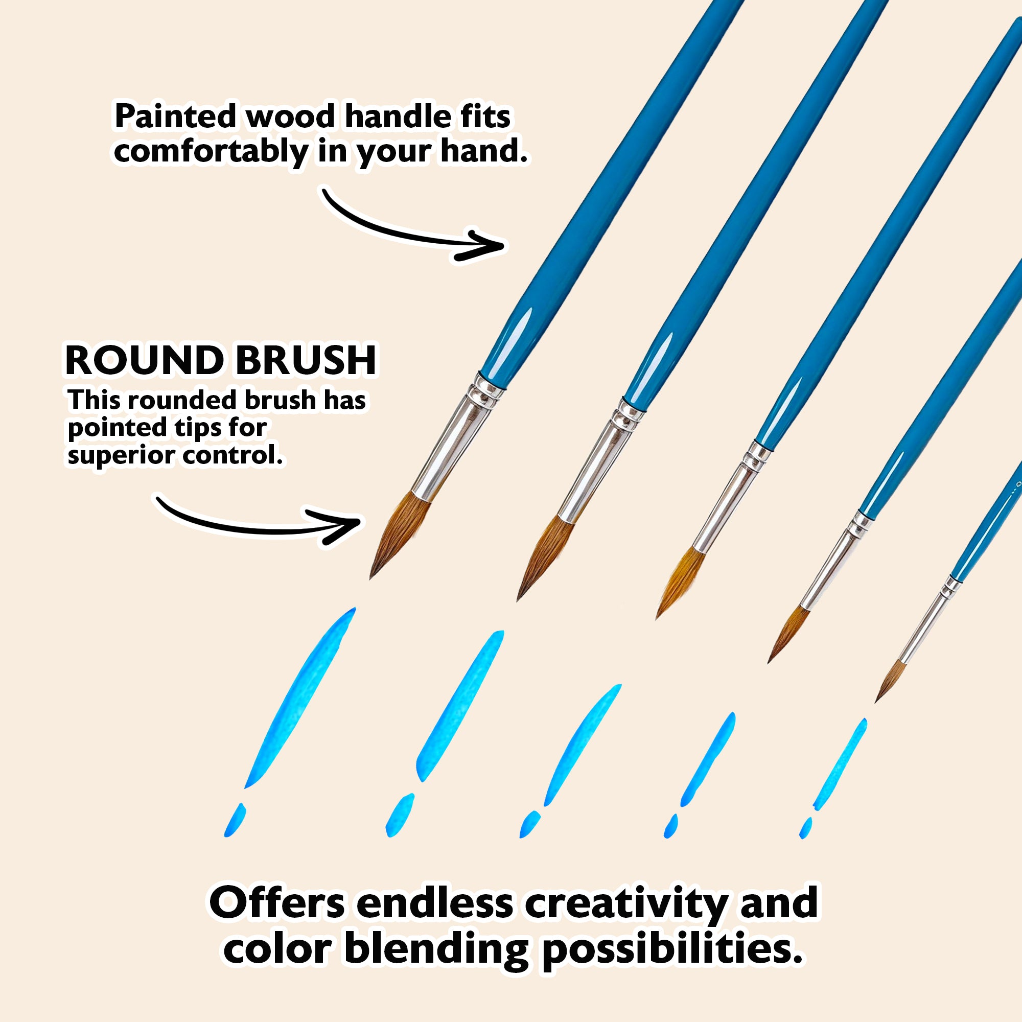 Round Natural Hair Paint Brush (5/Pack)