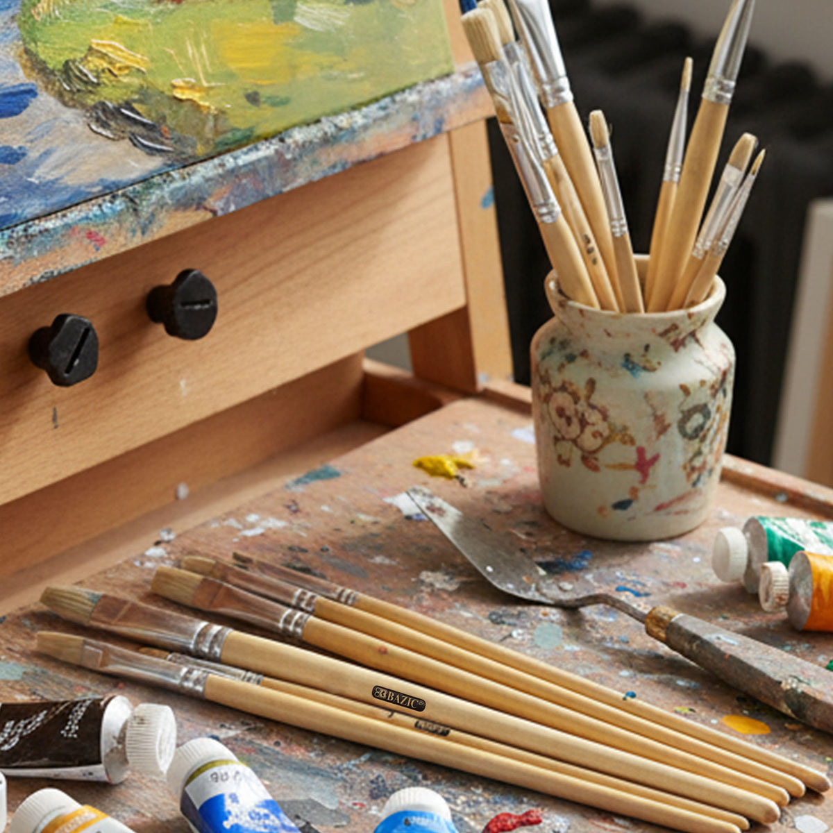 Flat Natural Bristle Paint Brush Set