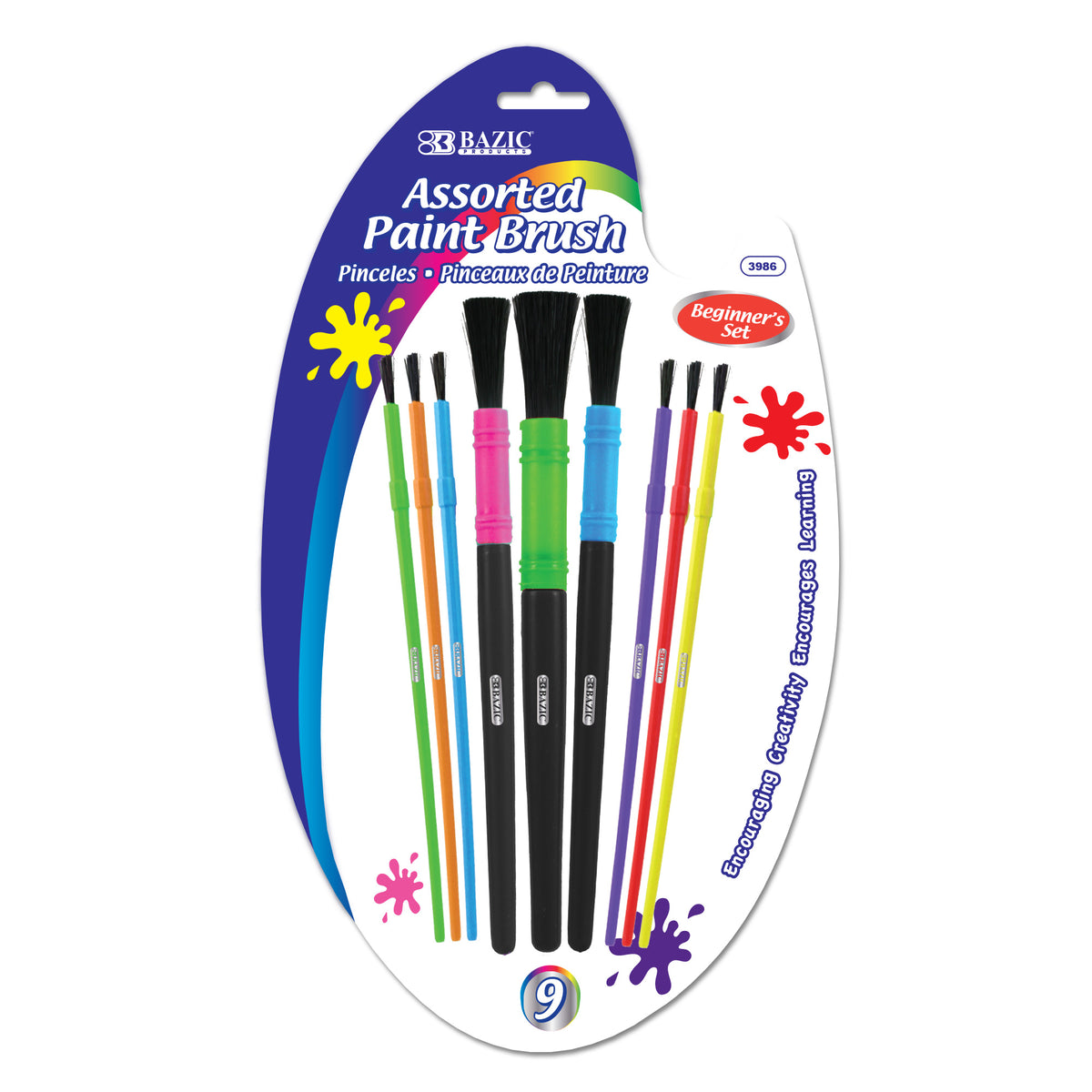 BAZIC Kids Paint Brush Set, Assorted Sizes, 9 brushes