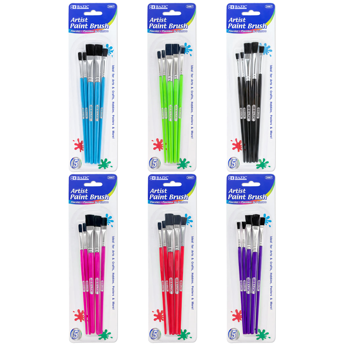 BAZIC Kids Paint Brush Set, Assorted Sizes, 5 brushes