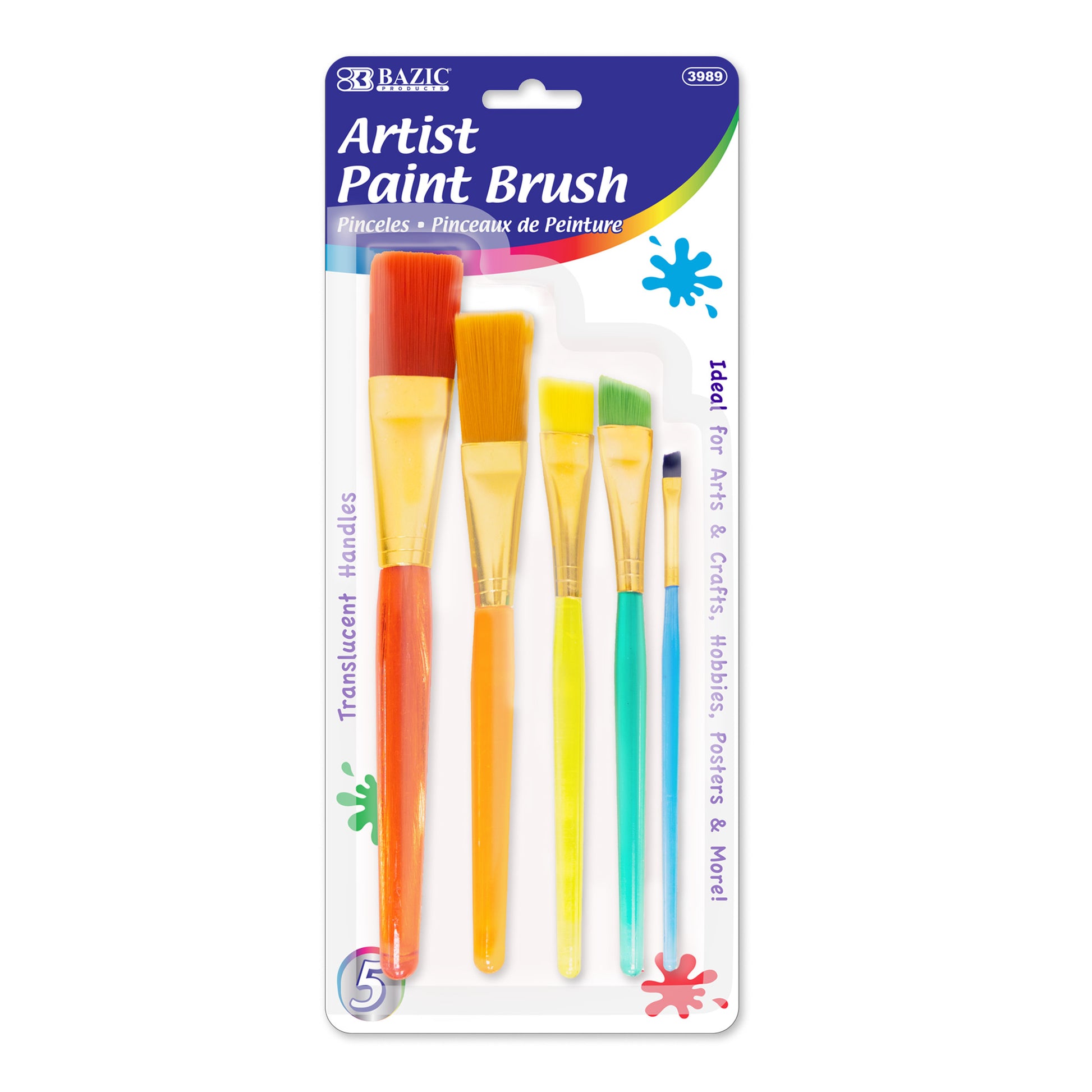 Paint Brush w/ Translucent Handle set (5/Pack)