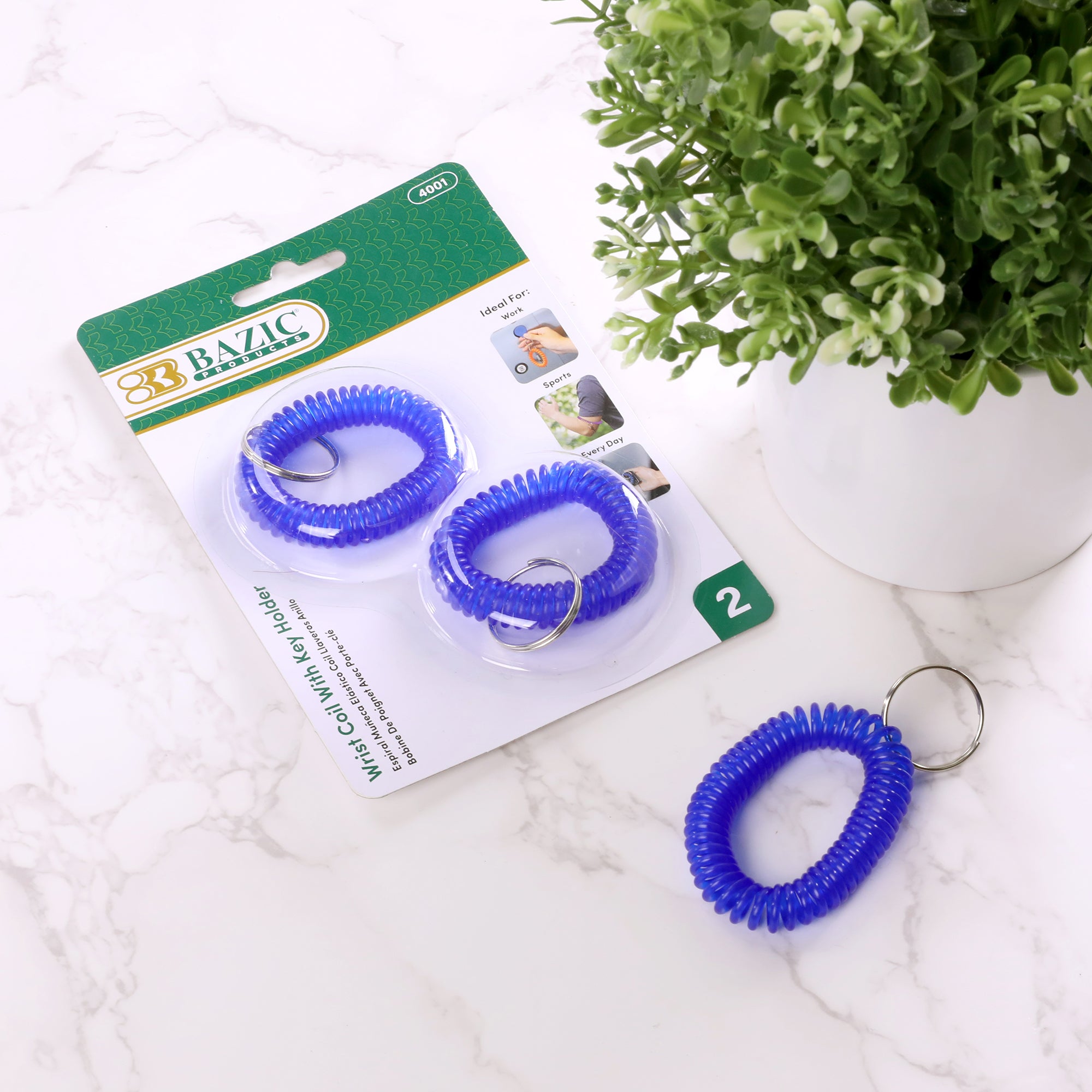 Wrist Coil Keychains with Key Rings, Assorted Colors, 2 Pack
