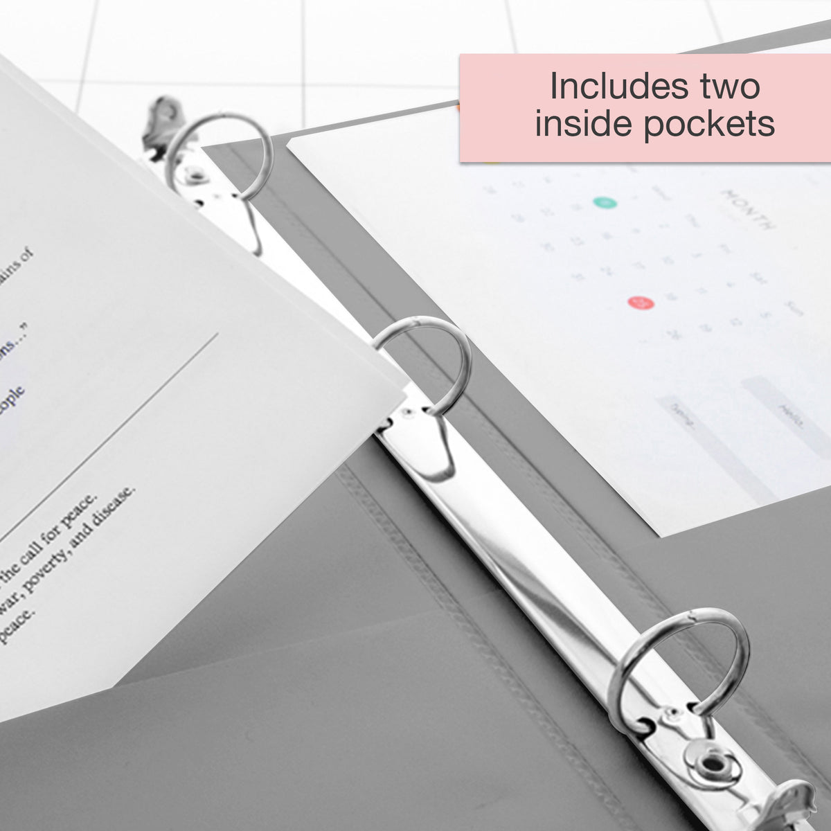1/2 in Grey 3-Ring View Binder, 2 Pockets