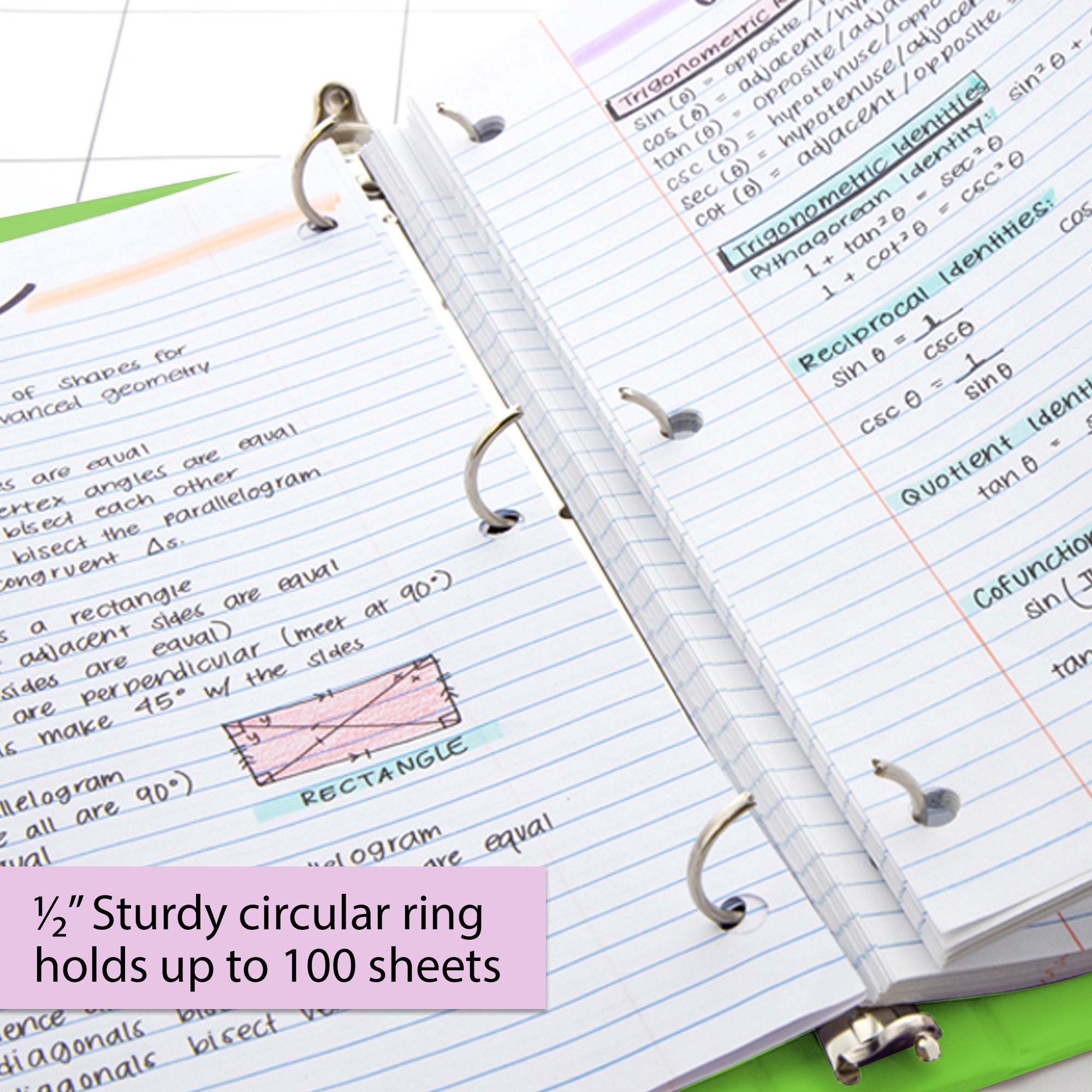 1/2 in Lime Green 3-Ring View Binder, 2 Pockets