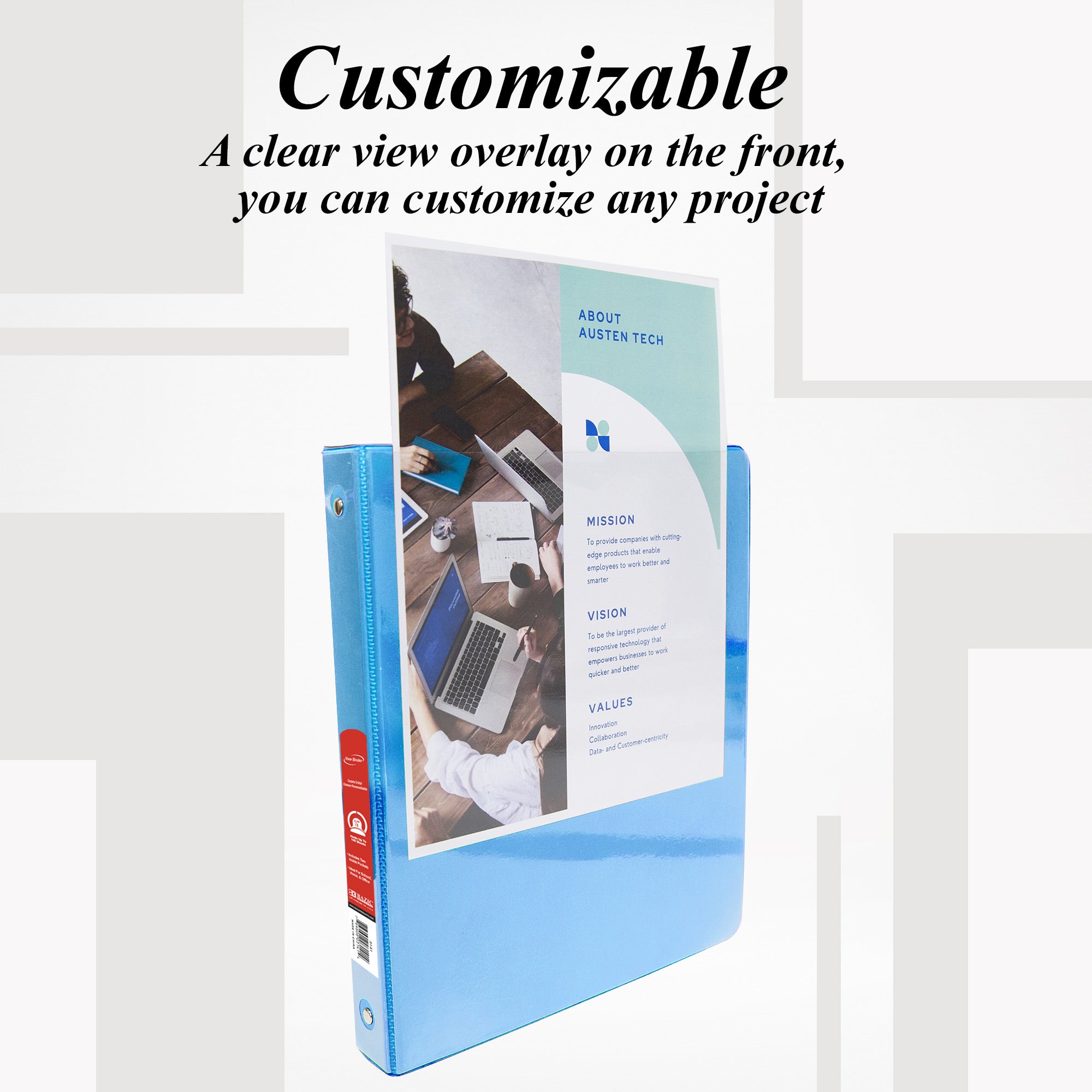 1/2 in Cyan 3-Ring View Binder, 2 Pockets