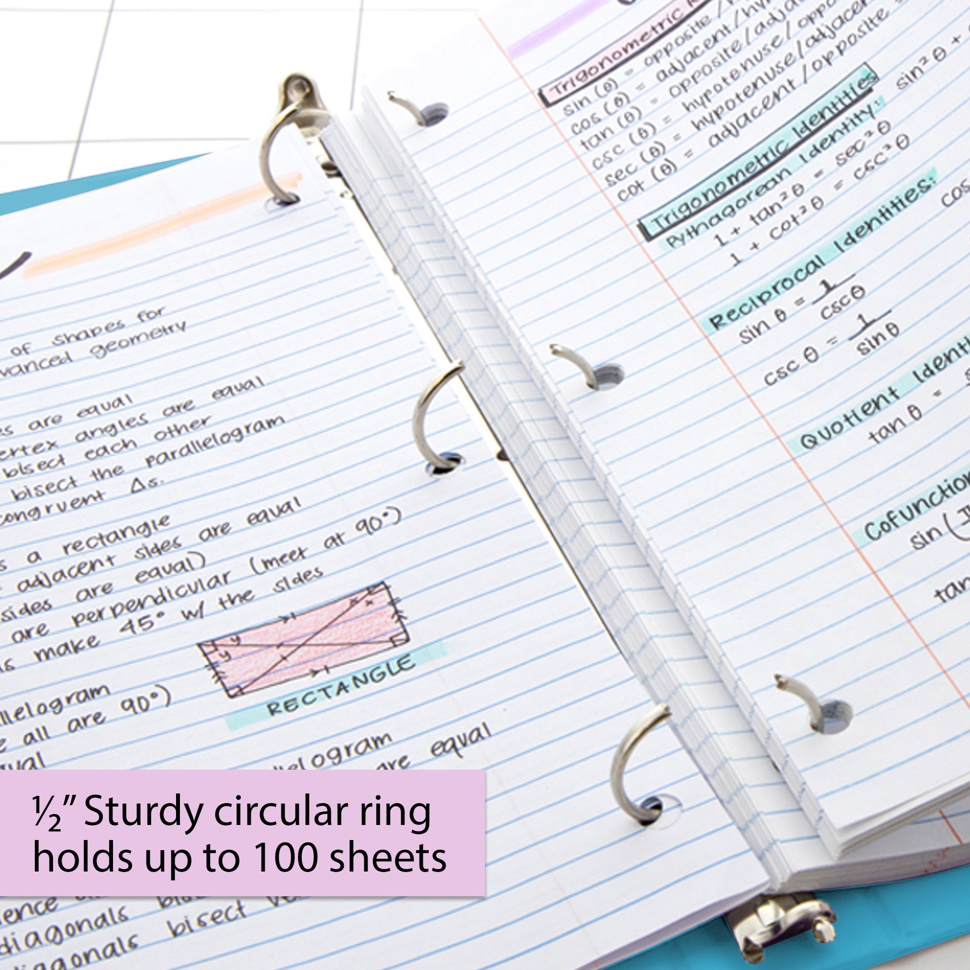 1/2 in Cyan 3-Ring View Binder, 2 Pockets