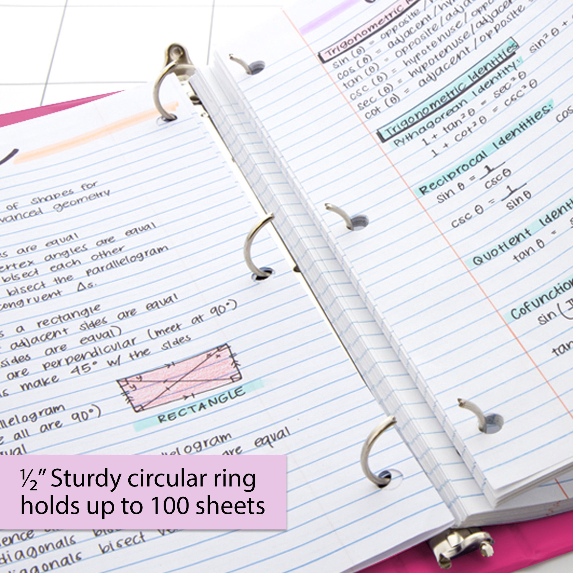 1/2 in Fuchsia 3-Ring View Binder, 2 Pockets