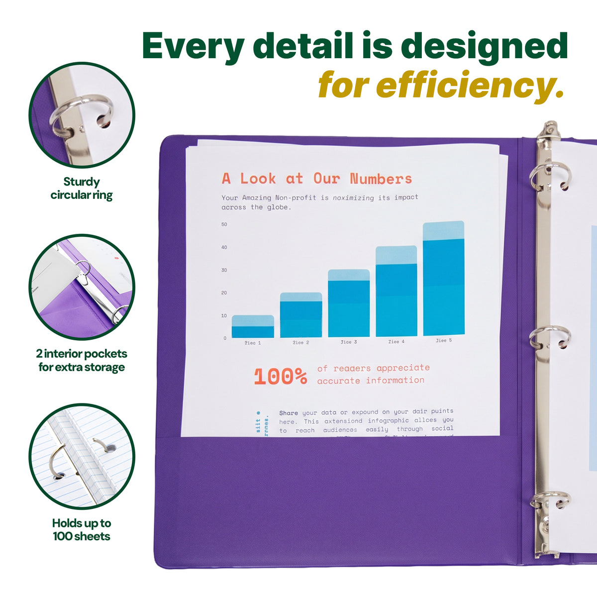 1/2 in Purple 3-Ring View Binder, 2 Pockets