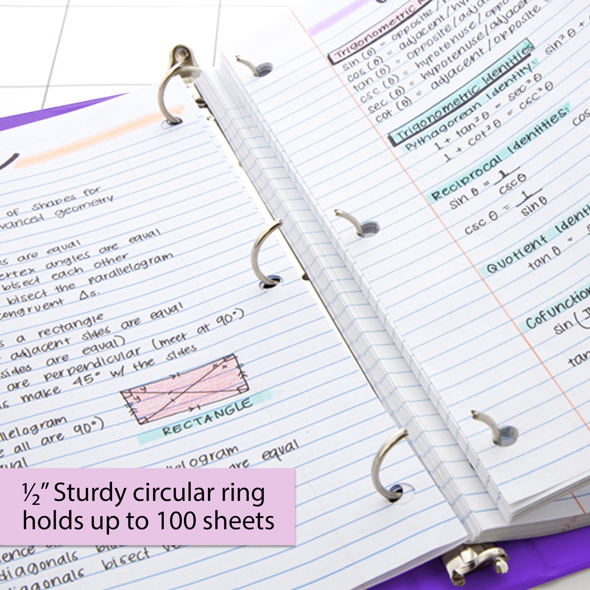 Purple 0.5 Inch View Binder, 3 Ring, Holds 100 Sheets