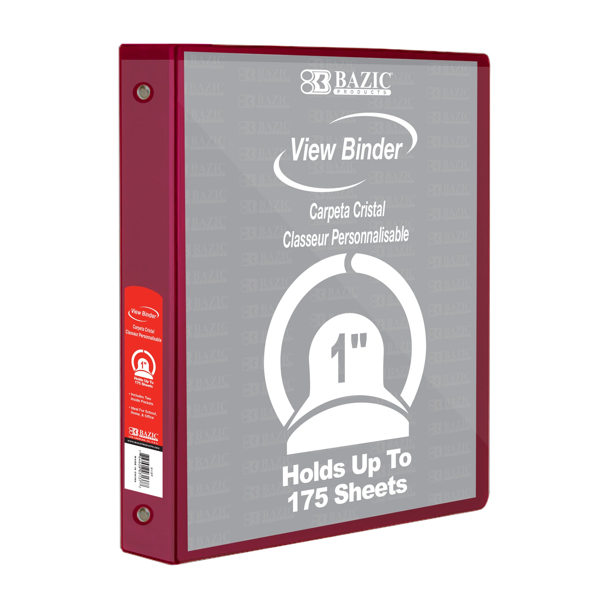 1 Inch Burgundy View Binder, 3 Ring, Holds 175 Sheets