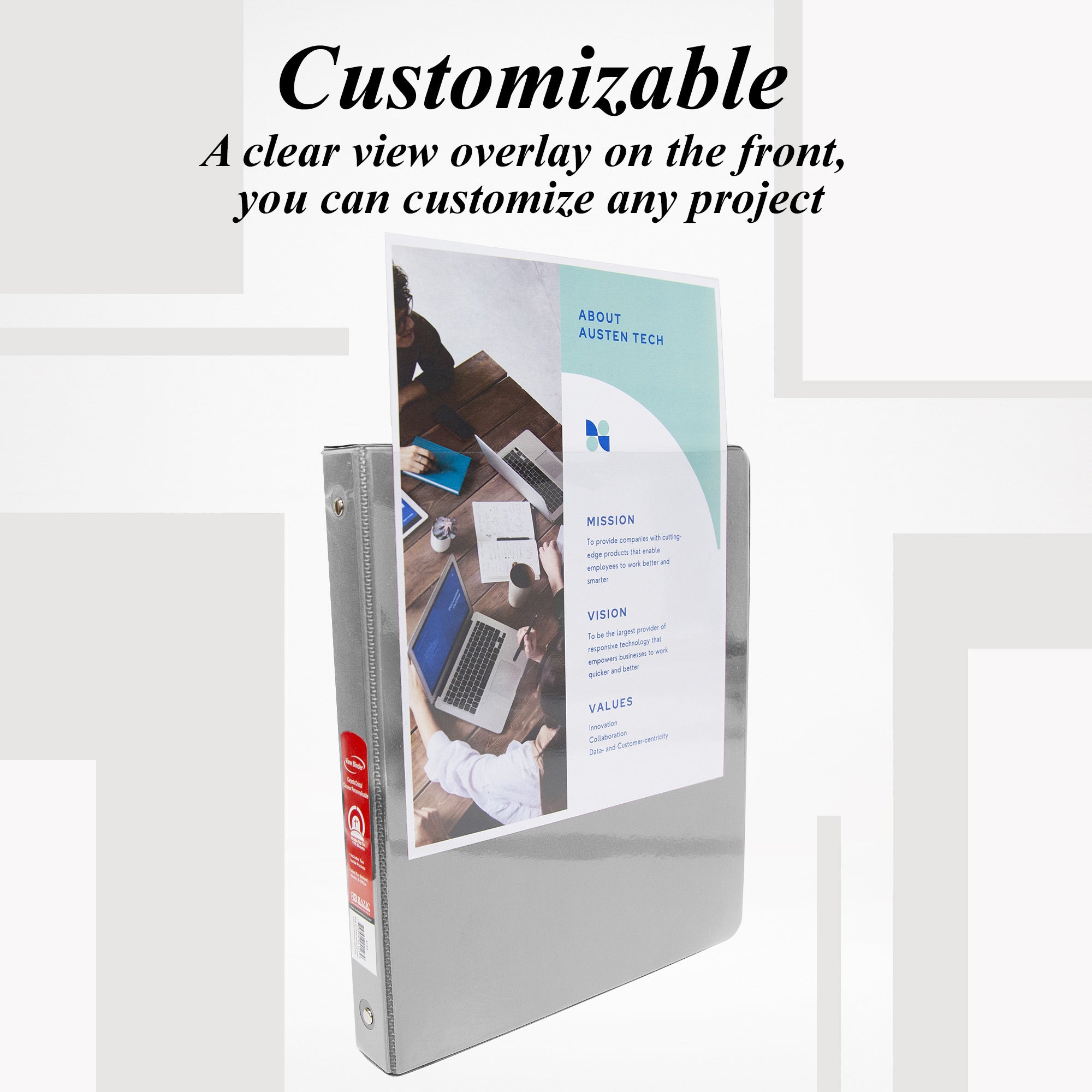1 Inch Binder, Gray View Binder, 3 Ring, Holds 175 Sheets
