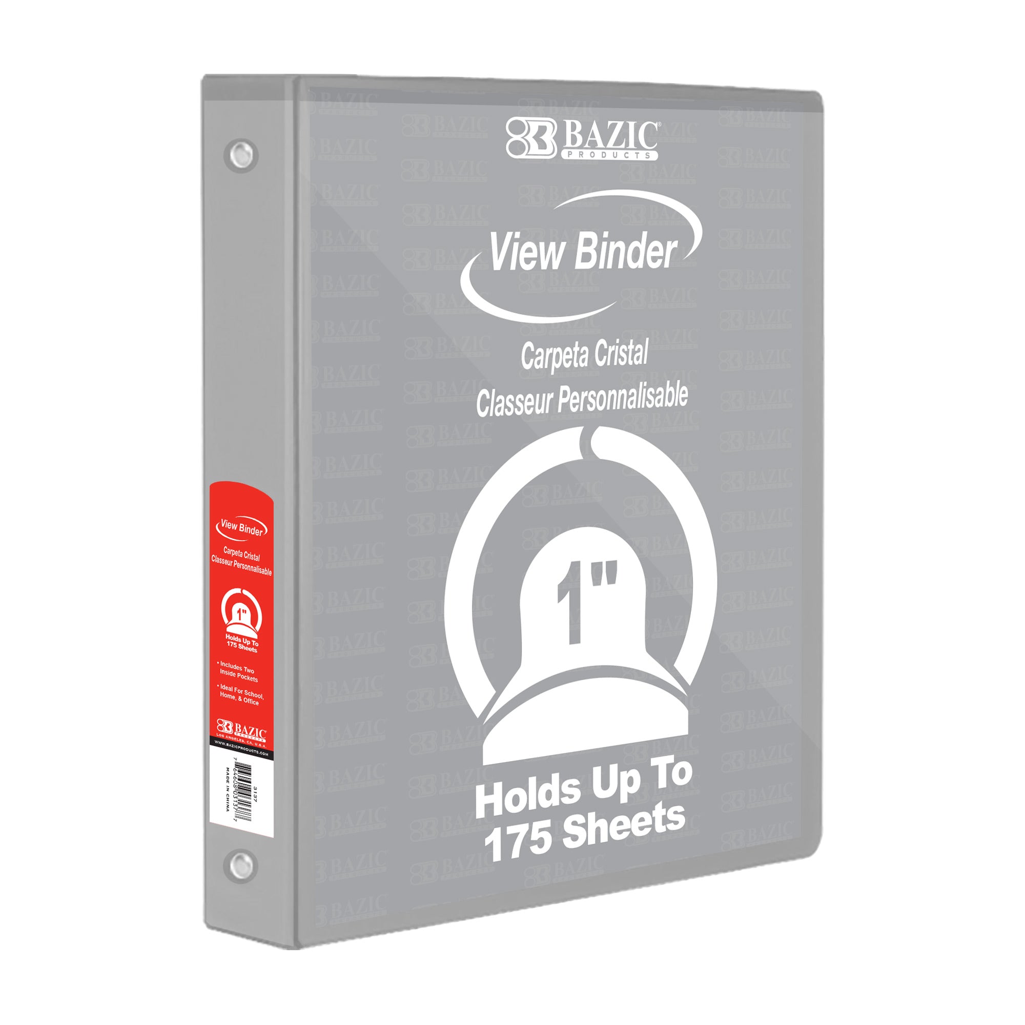 1 Inch Binder, Gray View Binder, 3 Ring, Holds 175 Sheets