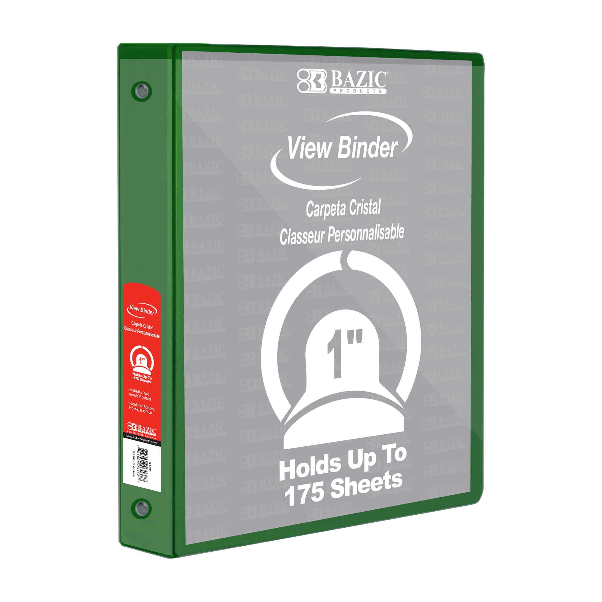 1 Inch Green View Binder, Holds 175 Sheets, 2 Pockets