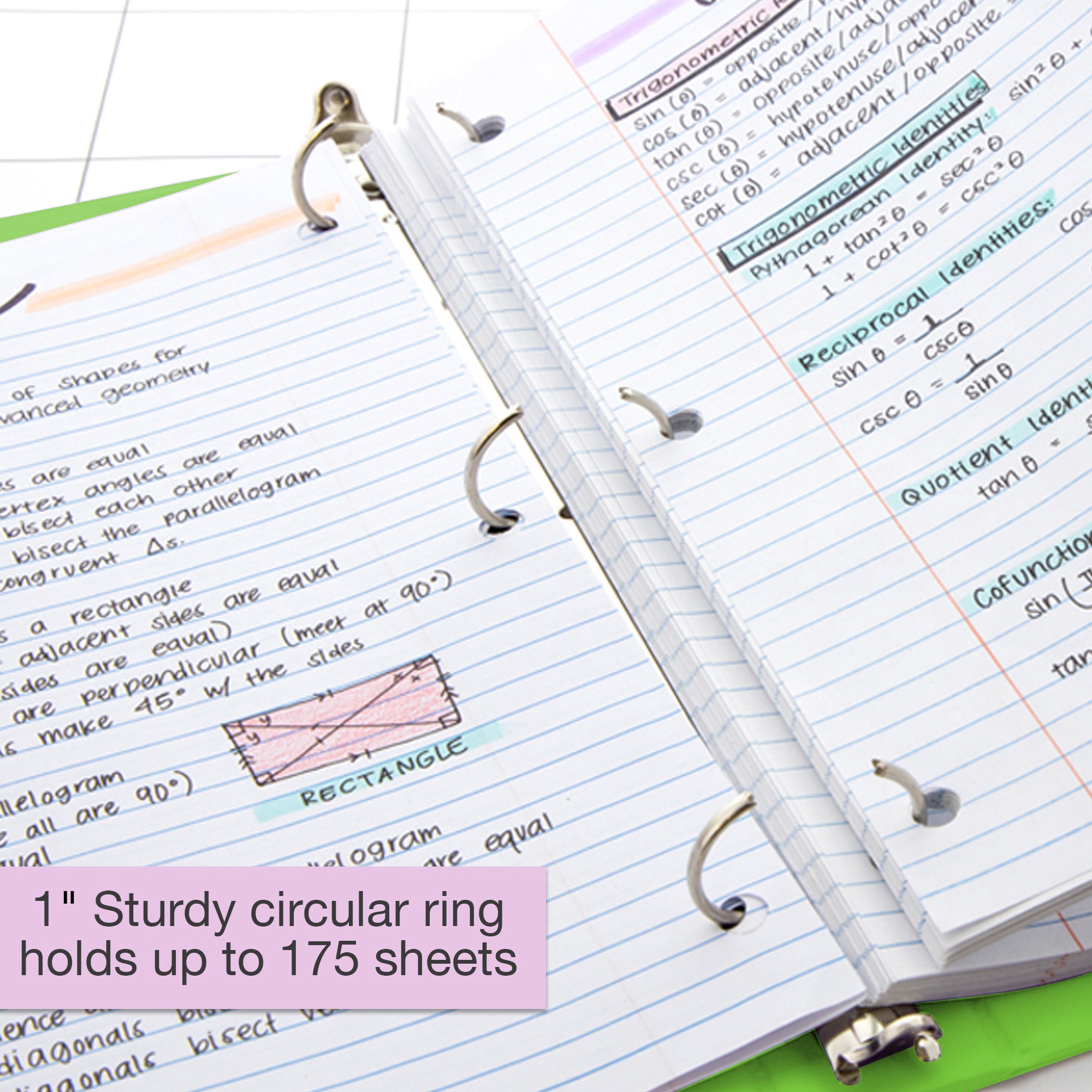 1 Inch Lime Green View Binder, Holds Up to 175 Sheets