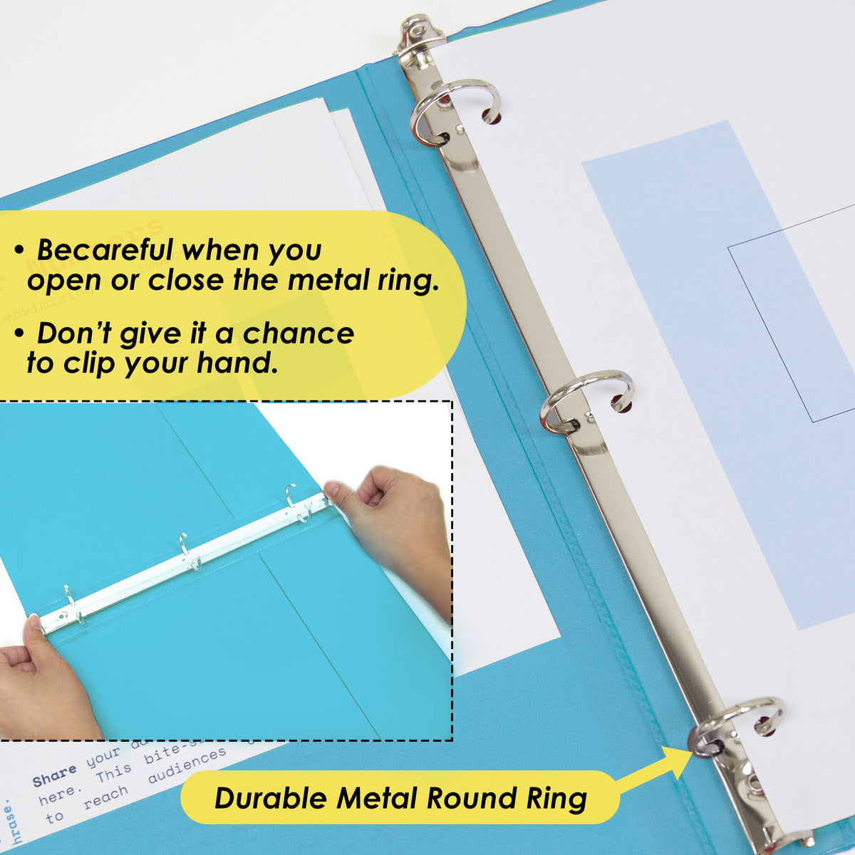 1 in Cyan 3-Ring View Binder, 2 Pockets, 175 Sheet Capacity