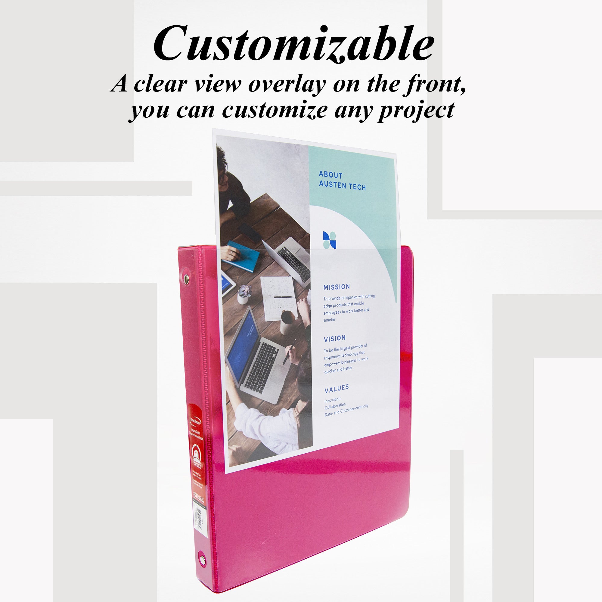 1 Inch View Binder, Fuchsia, 3 Ring, Holds 175 Sheets