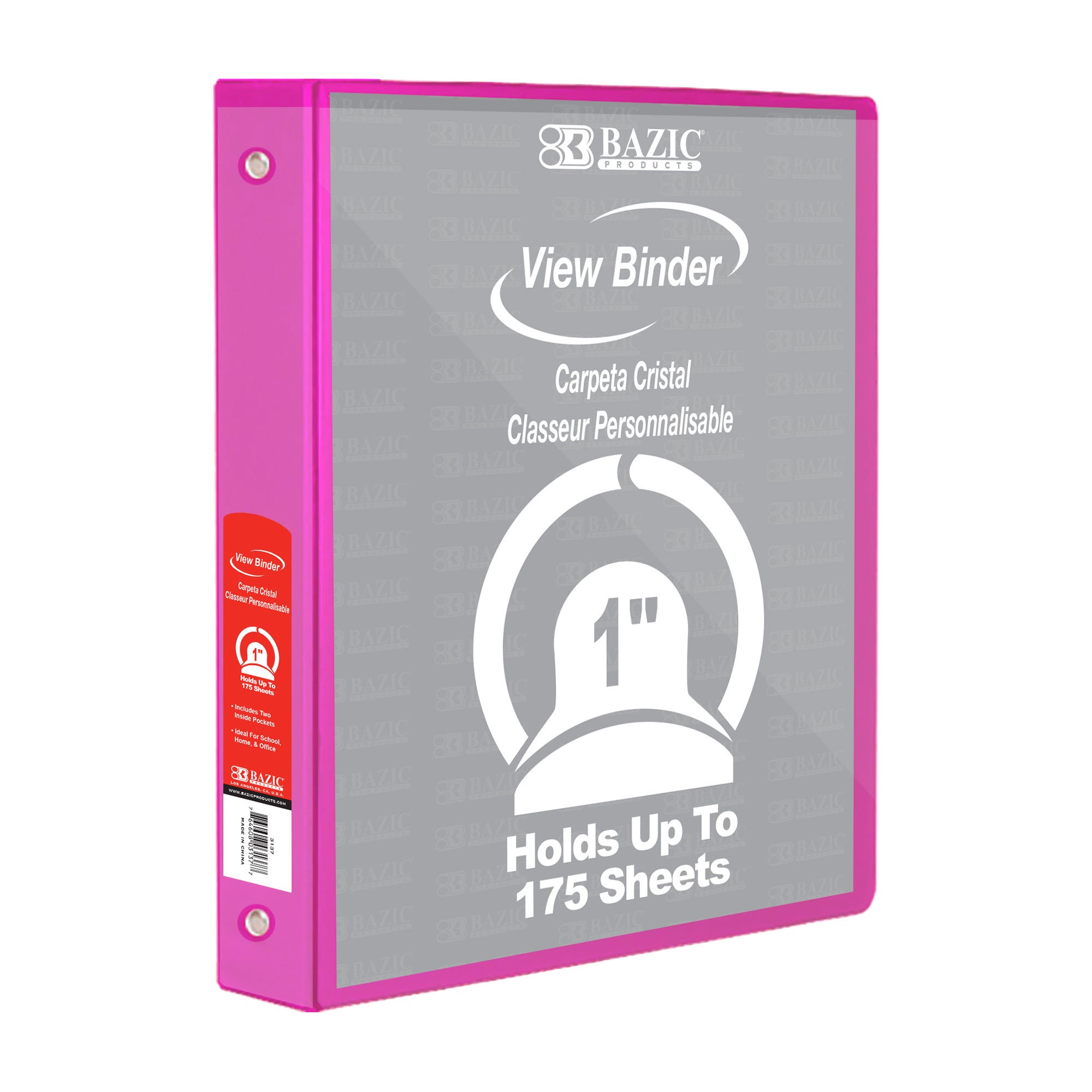1 Inch View Binder, Fuchsia, 3 Ring, Holds 175 Sheets