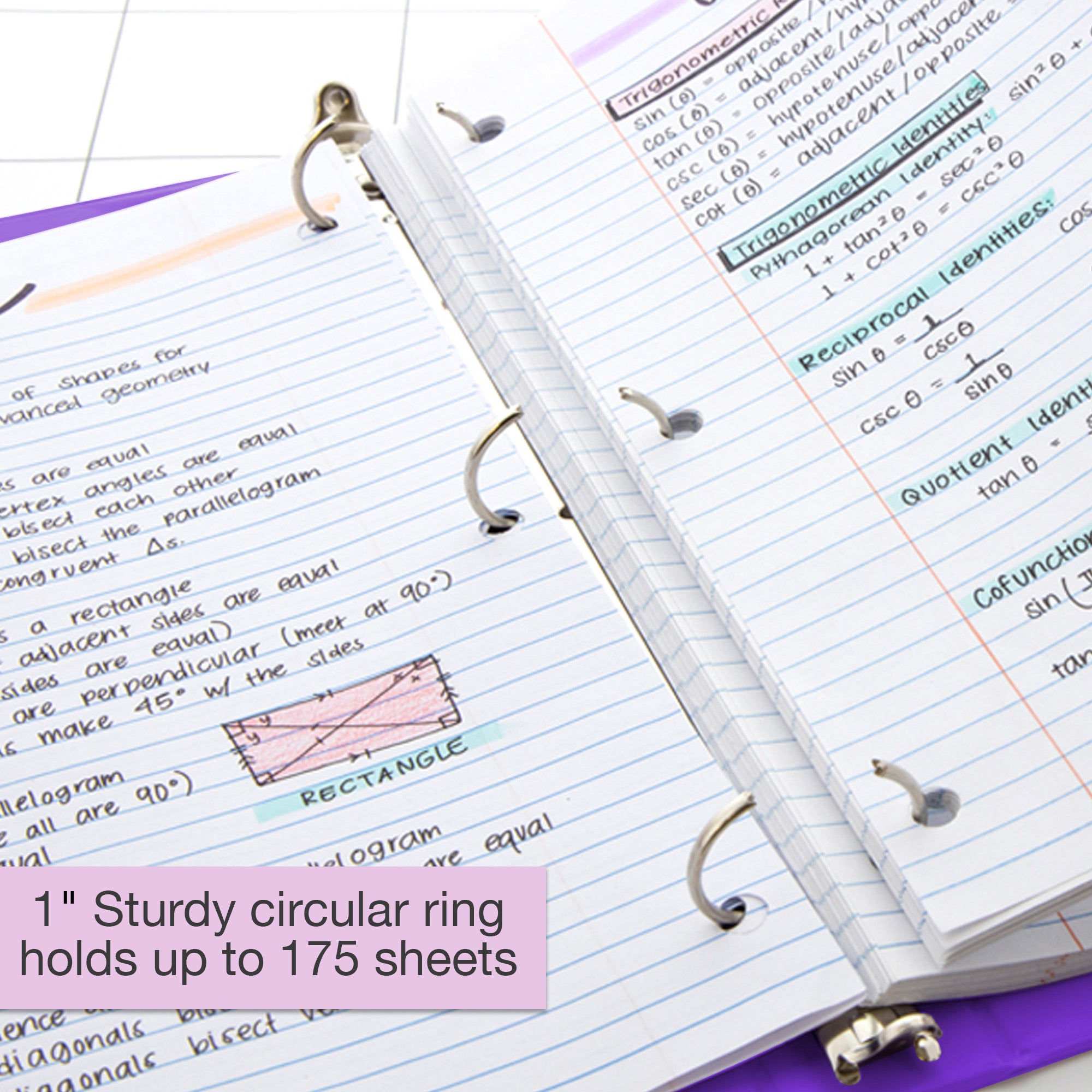 1 Inch Purple View Binder, 3 Ring, Holds 175 Sheets