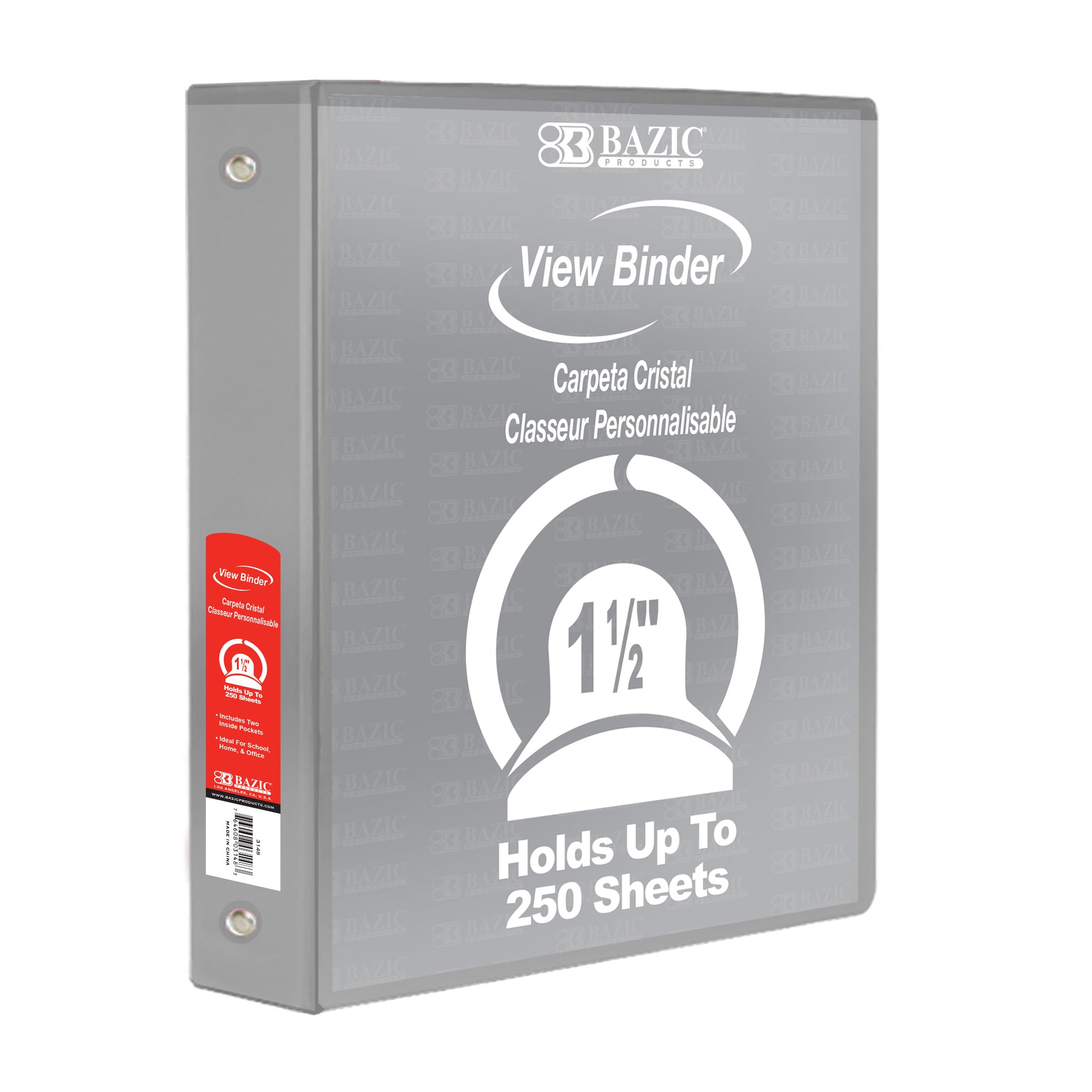 1.5 in Grey 3-Ring View Binder, 2 Pockets