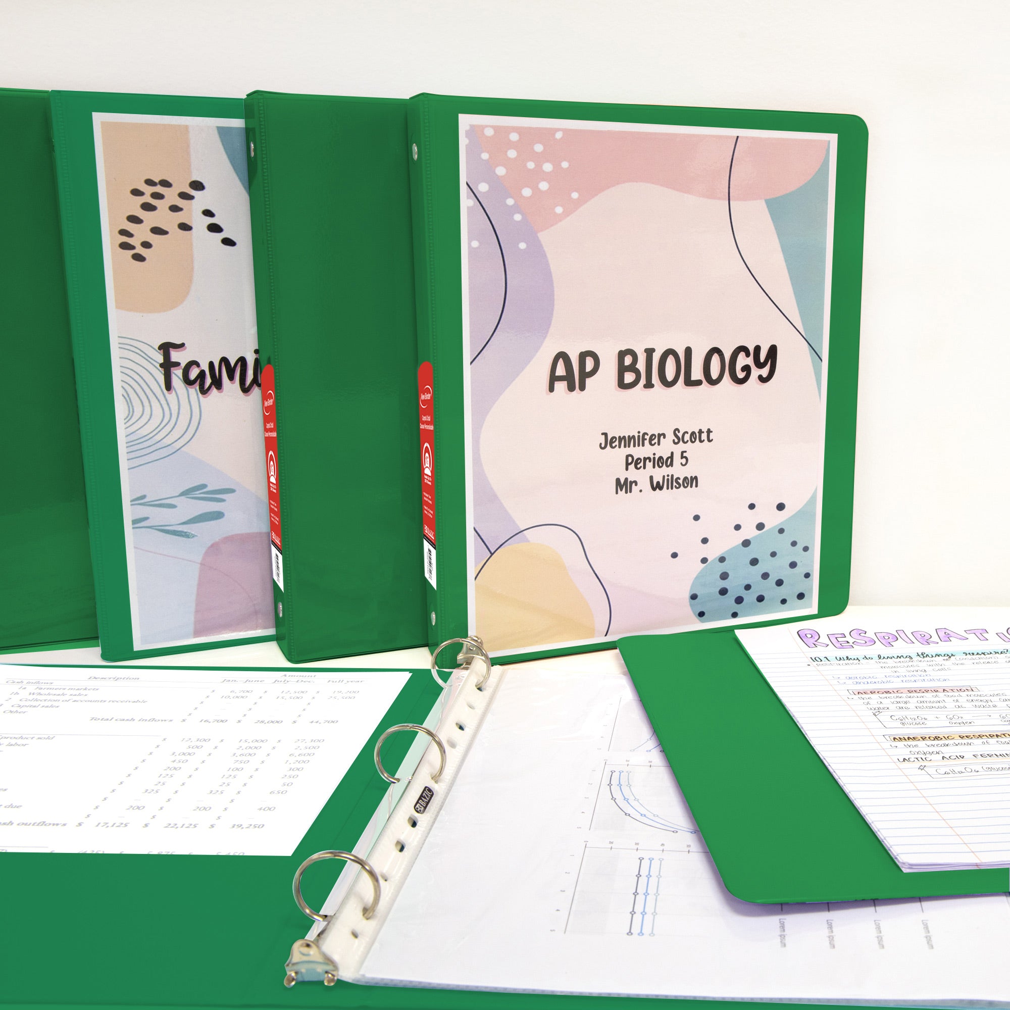 1.5 in Green 3-Ring View Binder, 2 Pockets