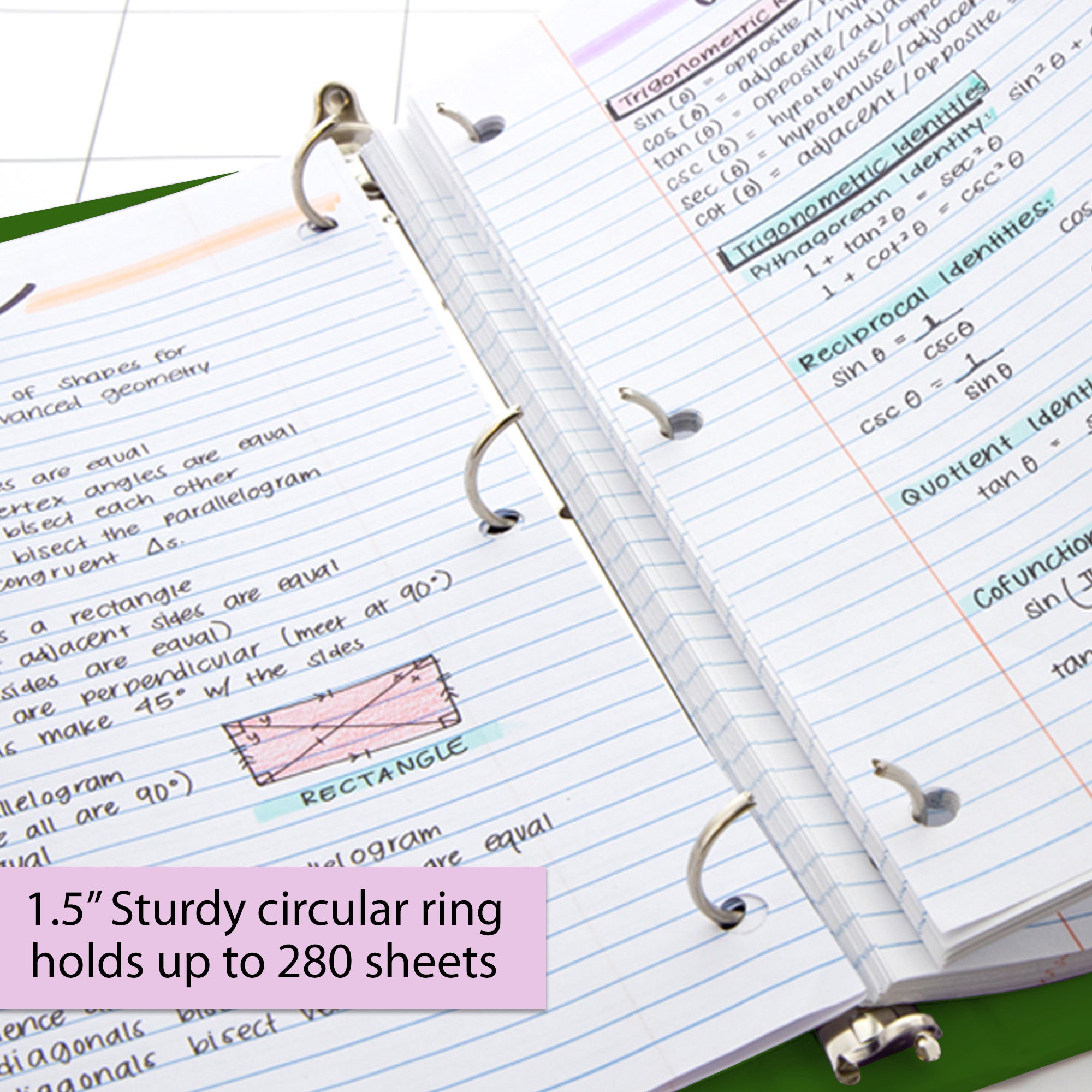 1.5 in Green 3-Ring View Binder, 2 Pockets