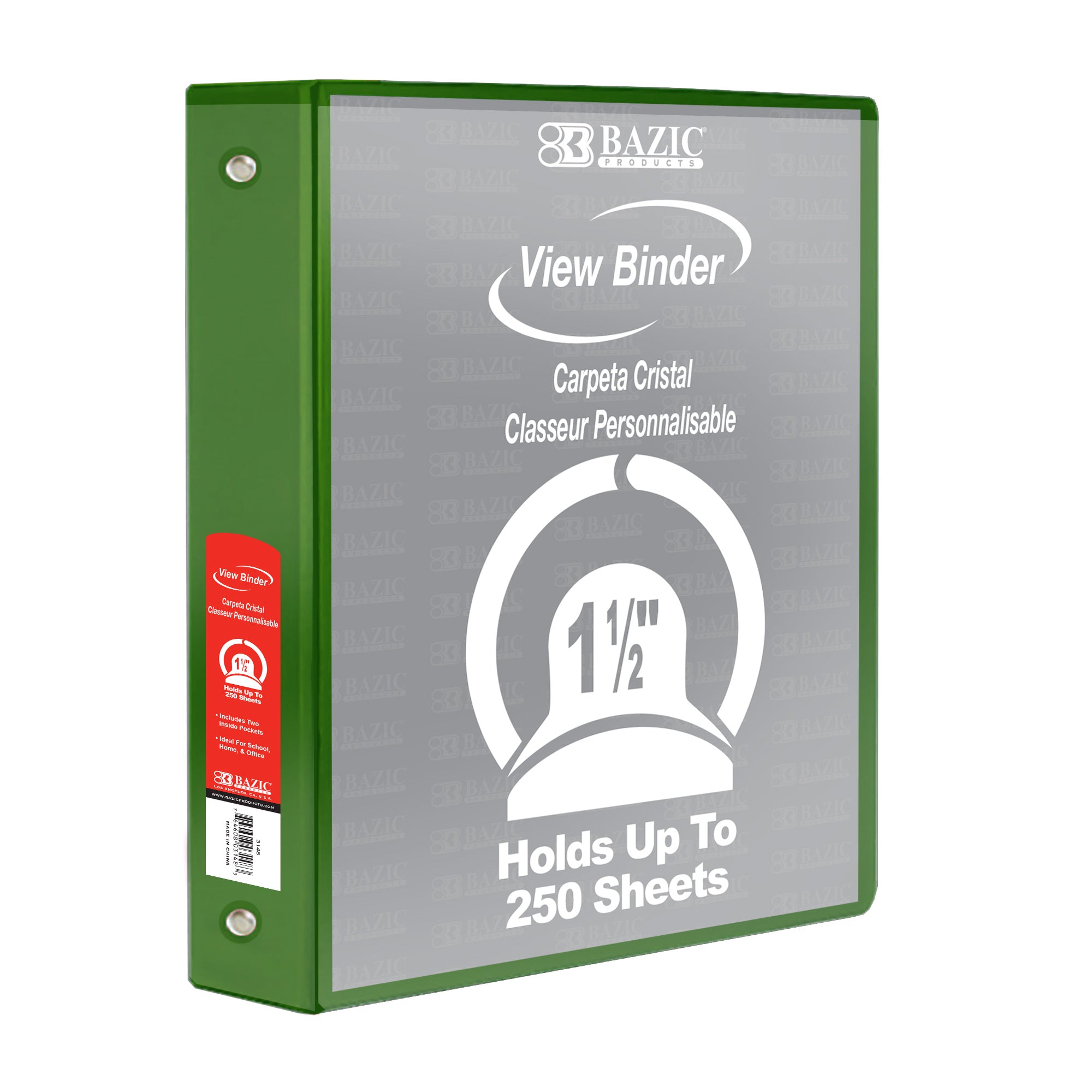 1.5 in Green 3-Ring View Binder, 2 Pockets