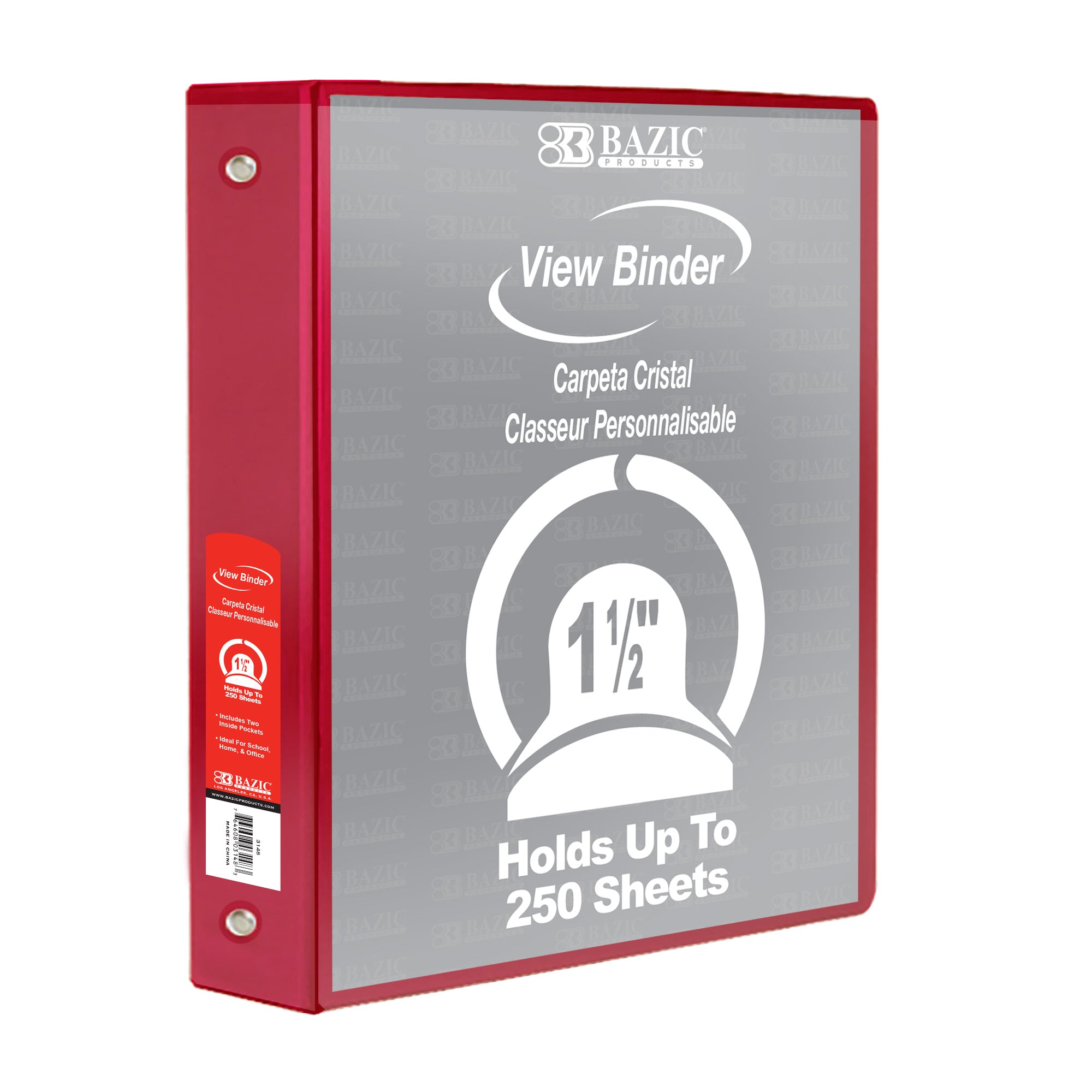 1.5 in Red 3-Ring View Binder, 2 Pockets, 250 Sheet Capacity