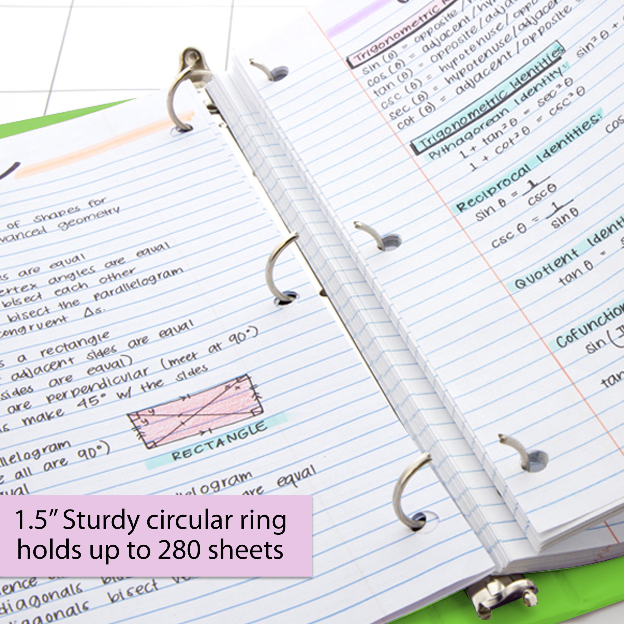 1.5 Inch 3 Ring Binder, View Cover, Lime Green