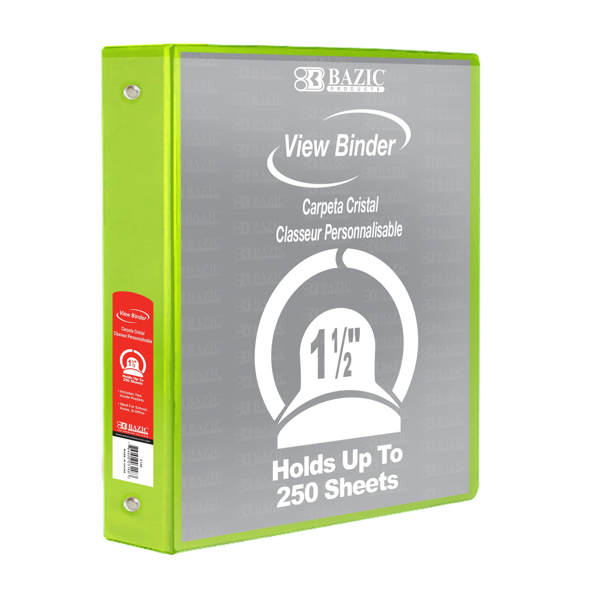 1.5 Inch 3 Ring Binder, View Cover, Lime Green