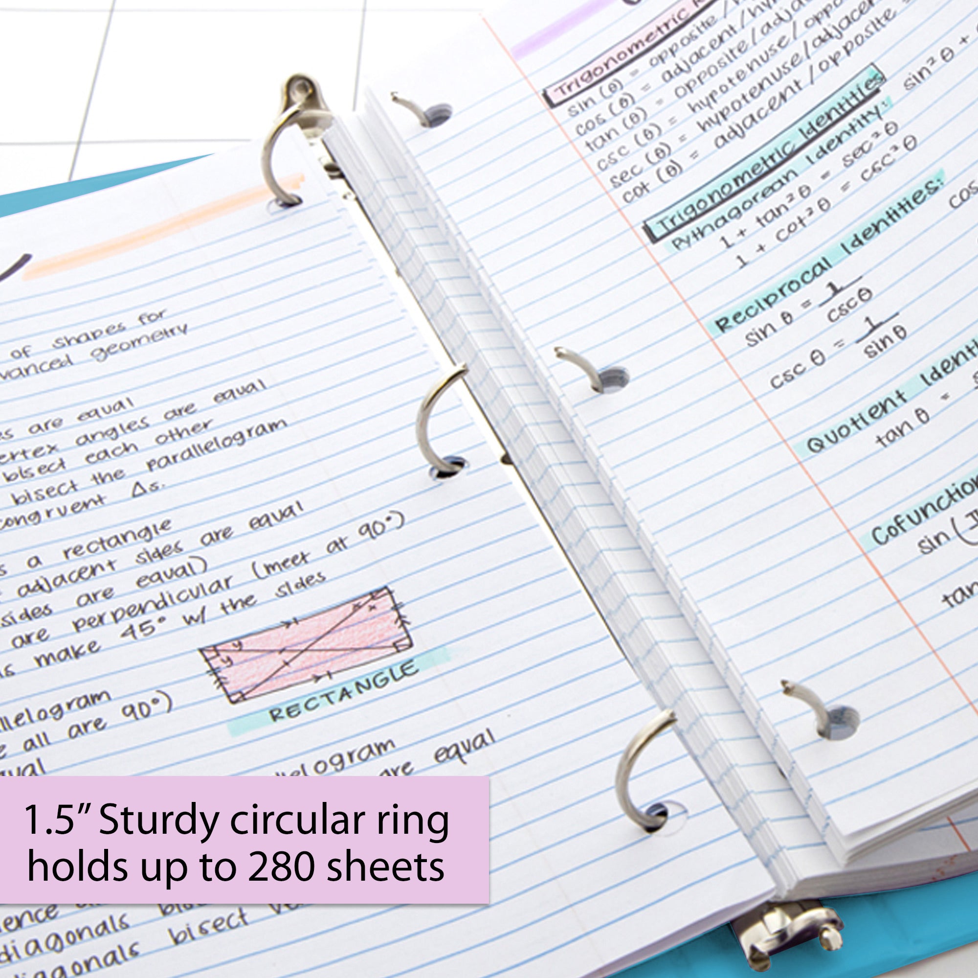 1.5 in Cyan 3-Ring View Binder, 2 Pockets