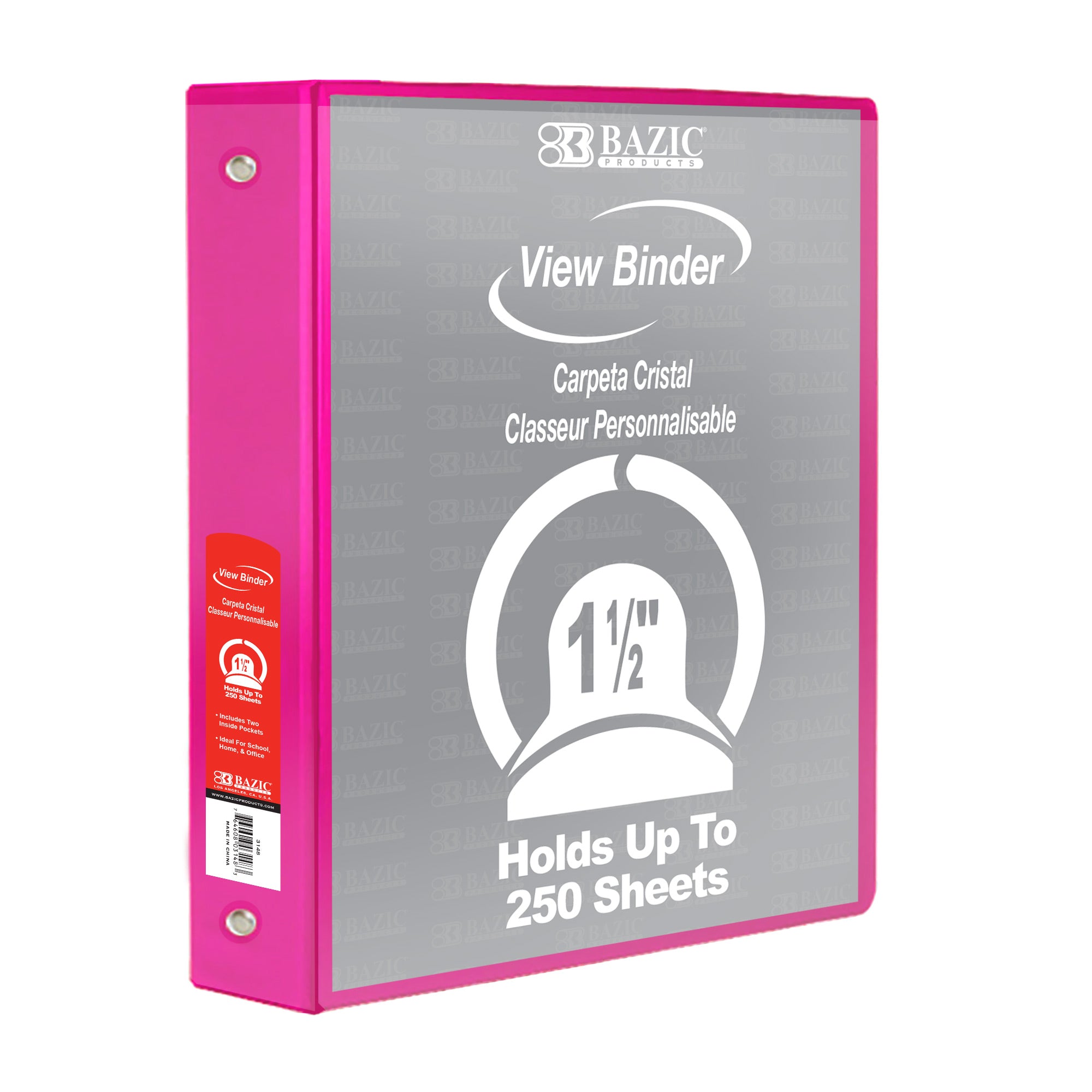 1.5 in Fuchsia 3-Ring View Binder, 2 Pockets