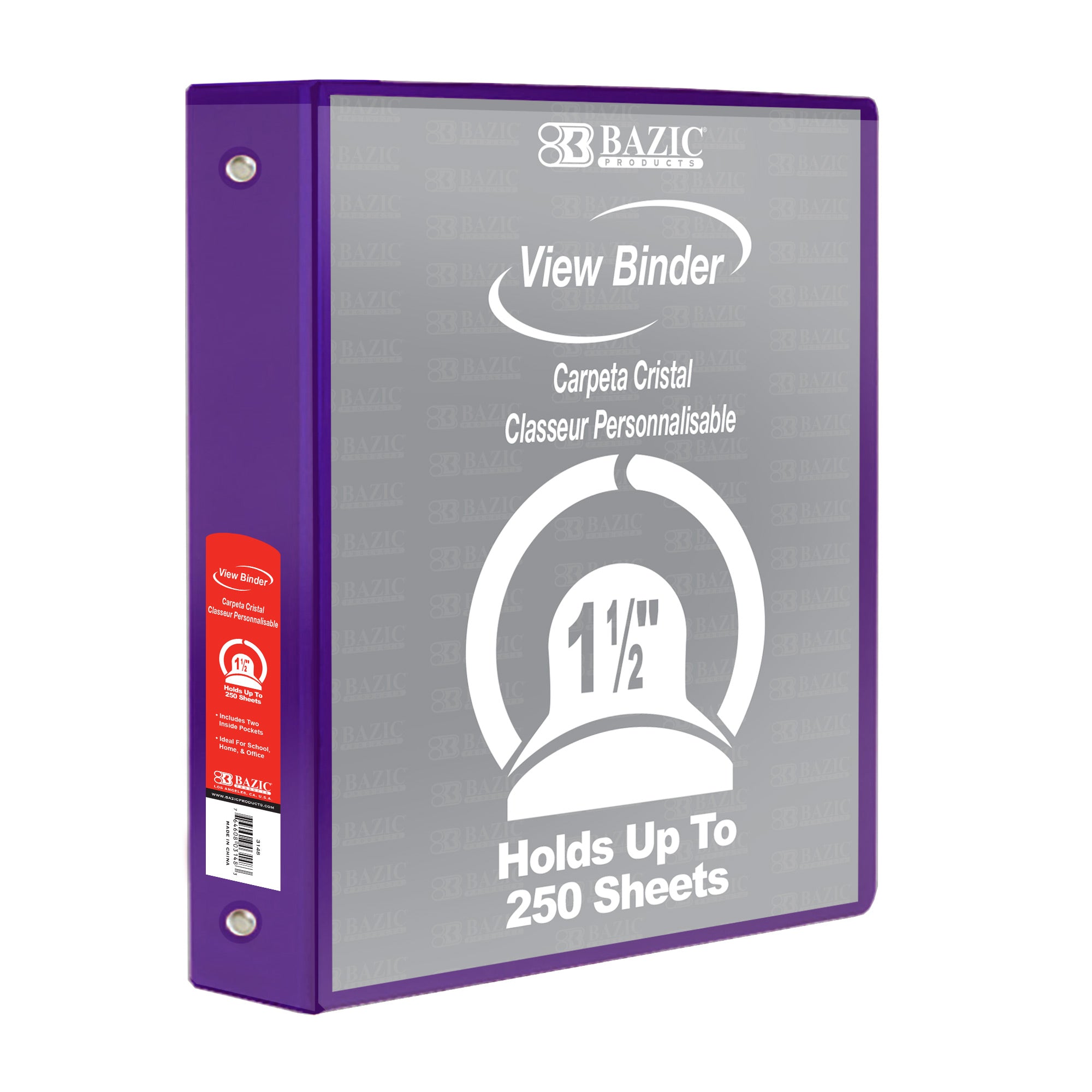 1.5 in Purple 3-Ring View Binder, 2 Pockets