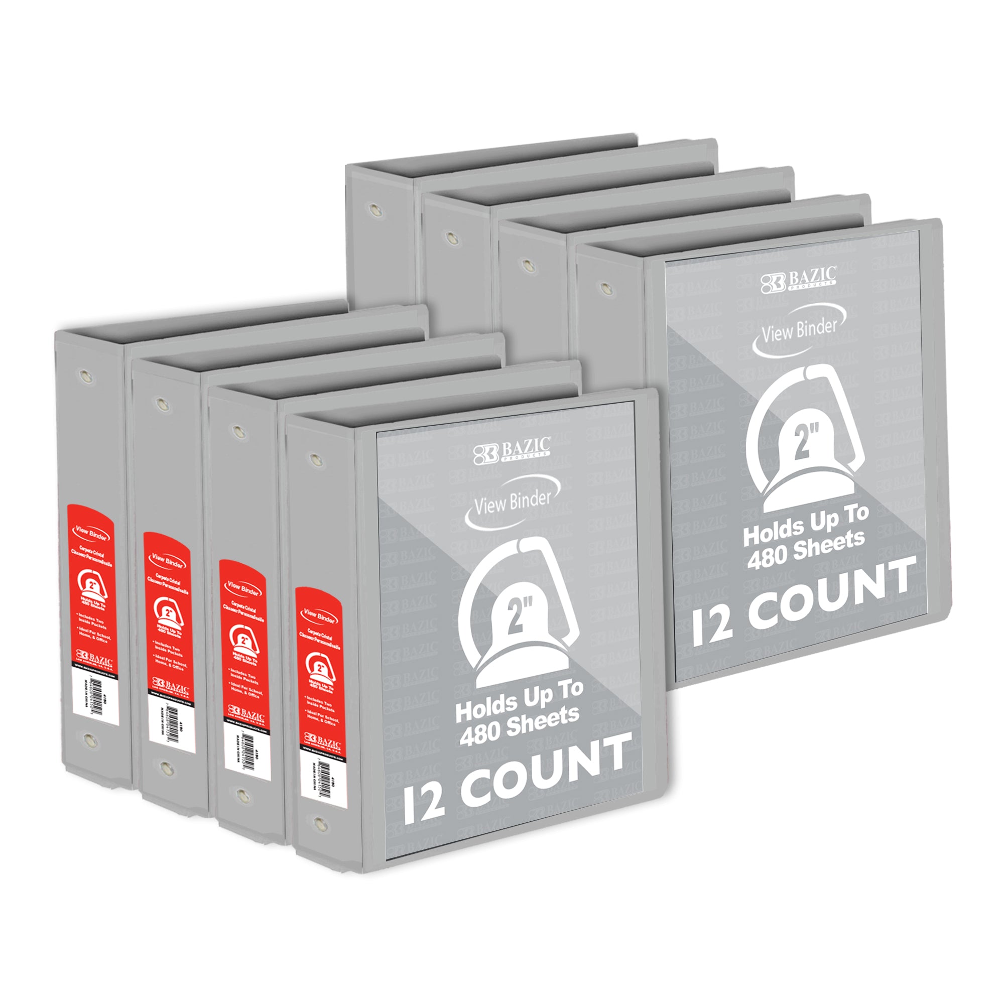 2" Grey 3-Ring View Binder, Slant-D Ring, 2 Pockets