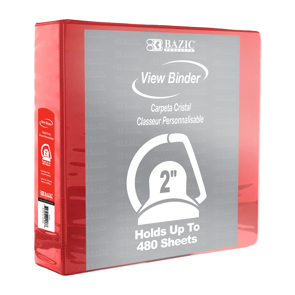 BAZIC 2 in Red 3-Ring View Binder, Slant-D Ring, 2 Pockets