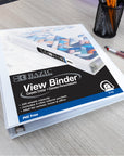 1" White PVC-Free Slant D-Ring View Binder w/ 4 Pockets