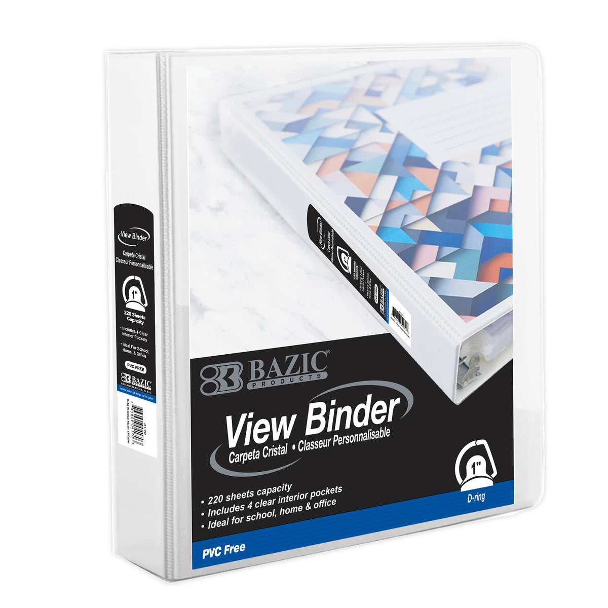 BAZIC 1 in White PVC-Free 3-Ring View Binder, 4 Pockets
