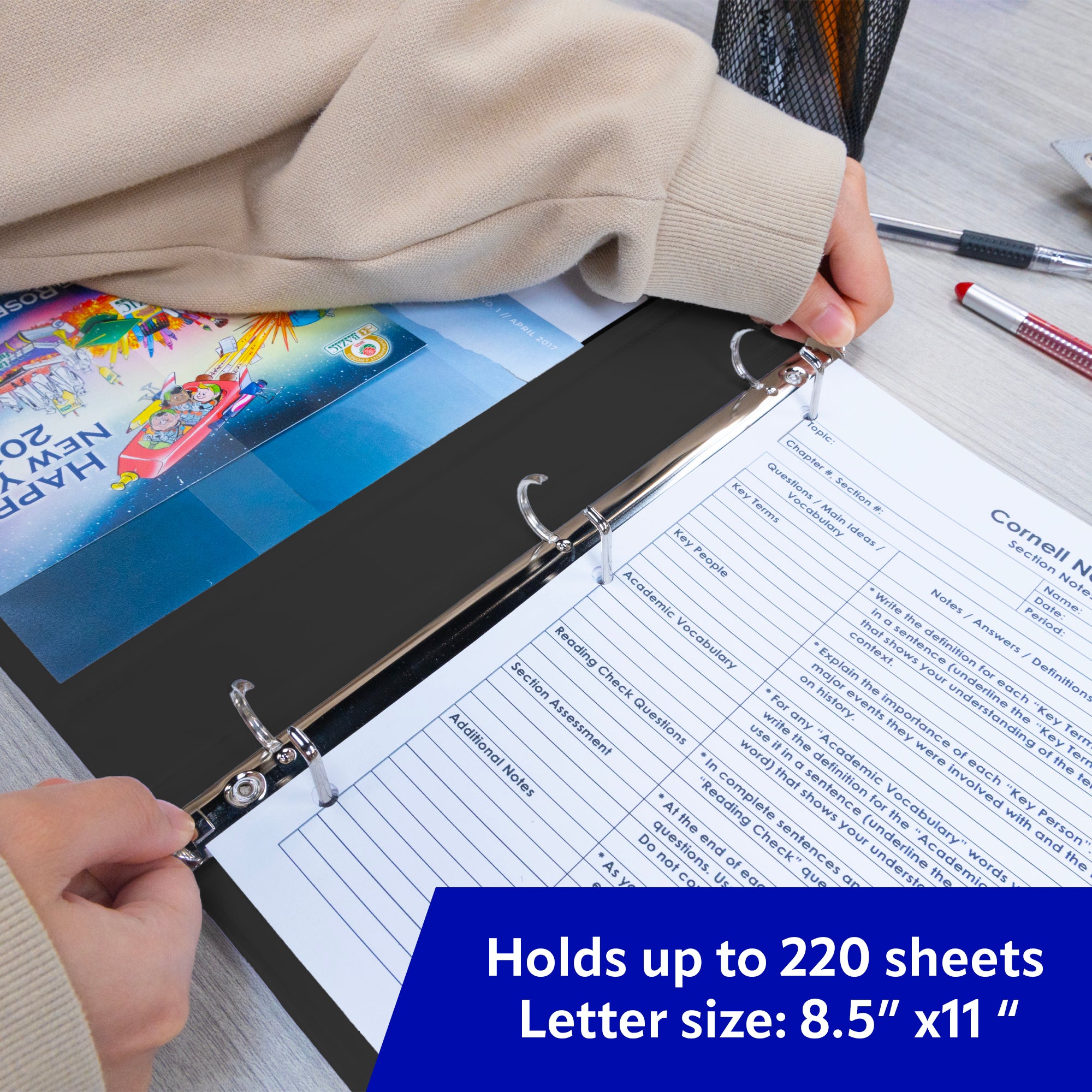 1" Black PVC-Free Slant-D Ring View Binder w/ 4-Pockets