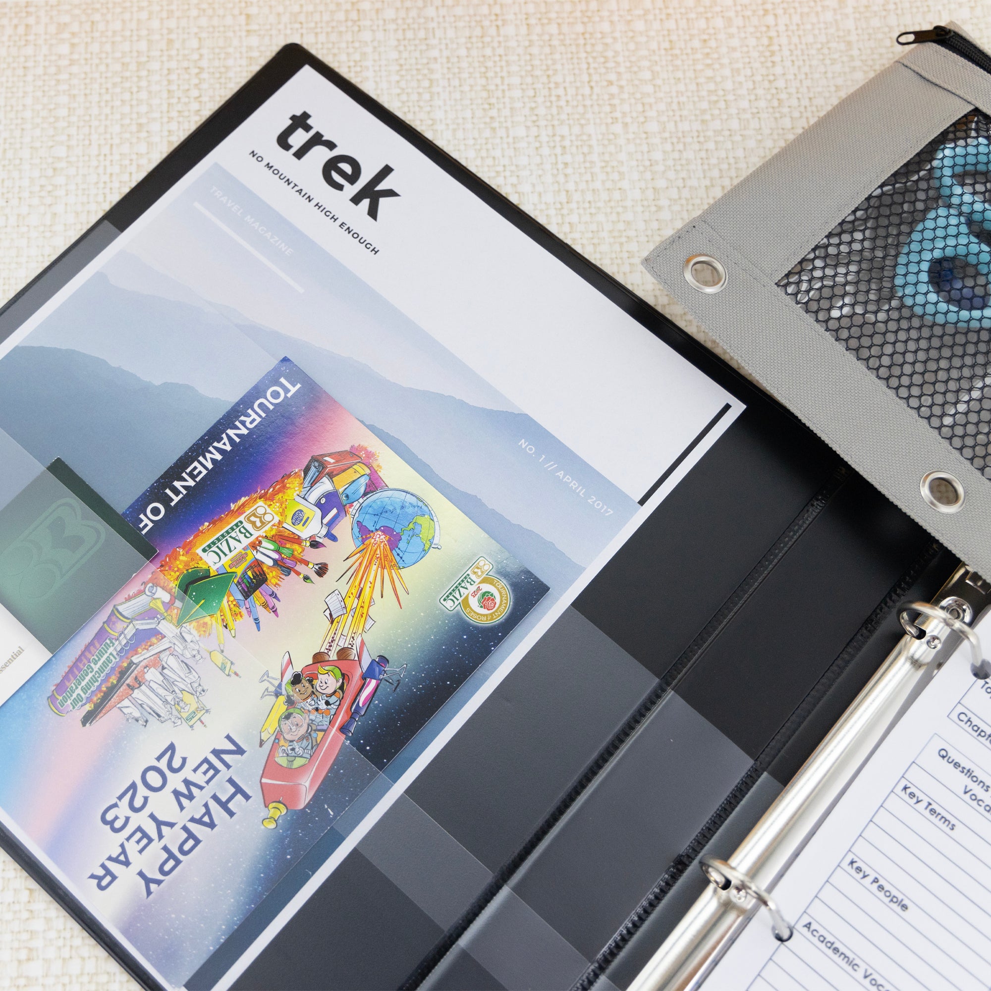 1" Black PVC-Free Slant-D Ring View Binder w/ 4-Pockets