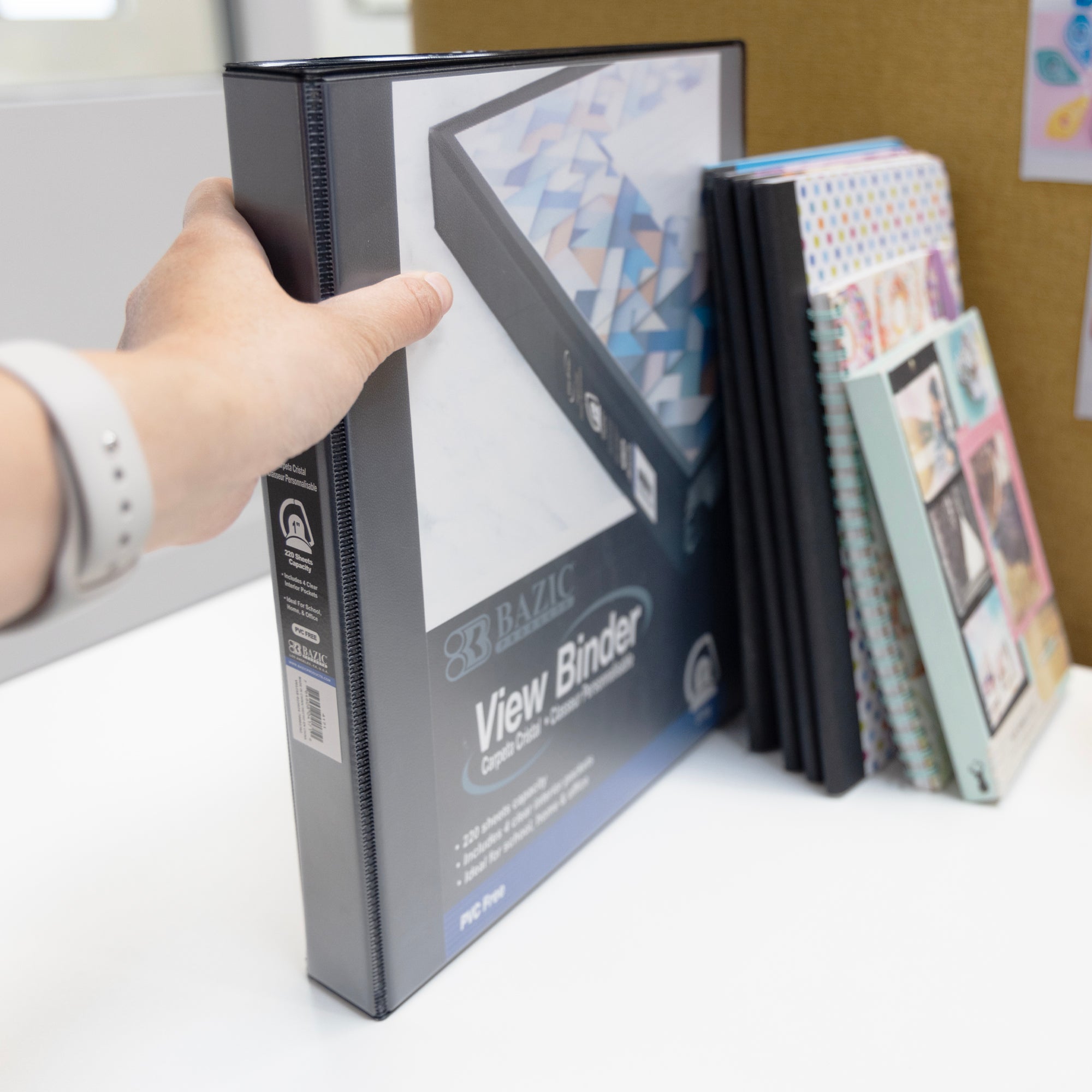 1" Black PVC-Free Slant-D Ring View Binder w/ 4-Pockets