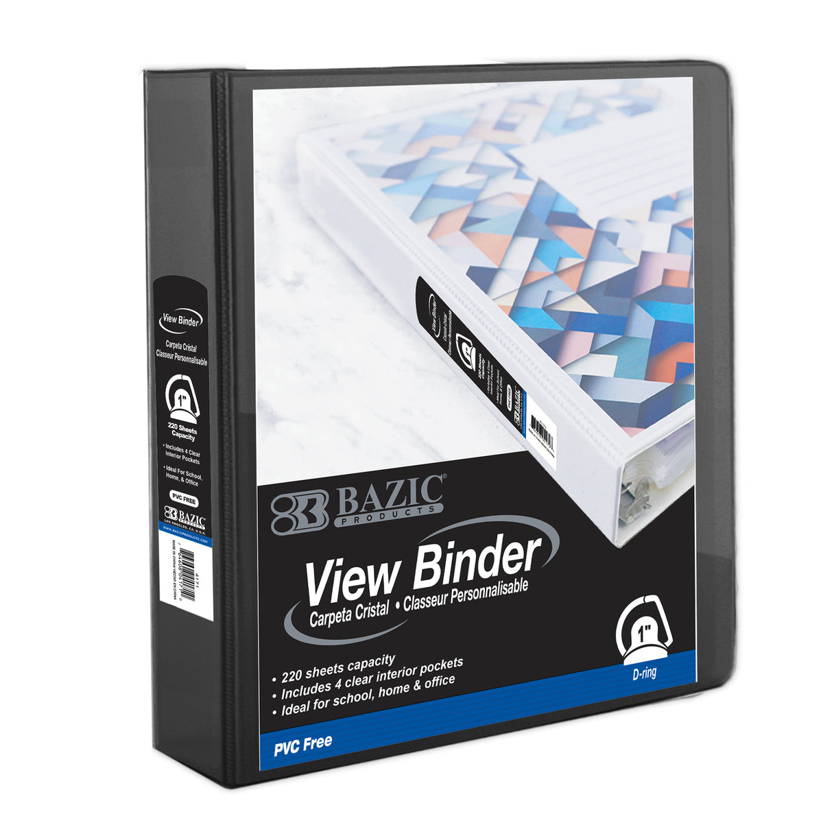 BAZIC 1 in Black PVC-Free 3-Ring View Binder, 4 Pockets