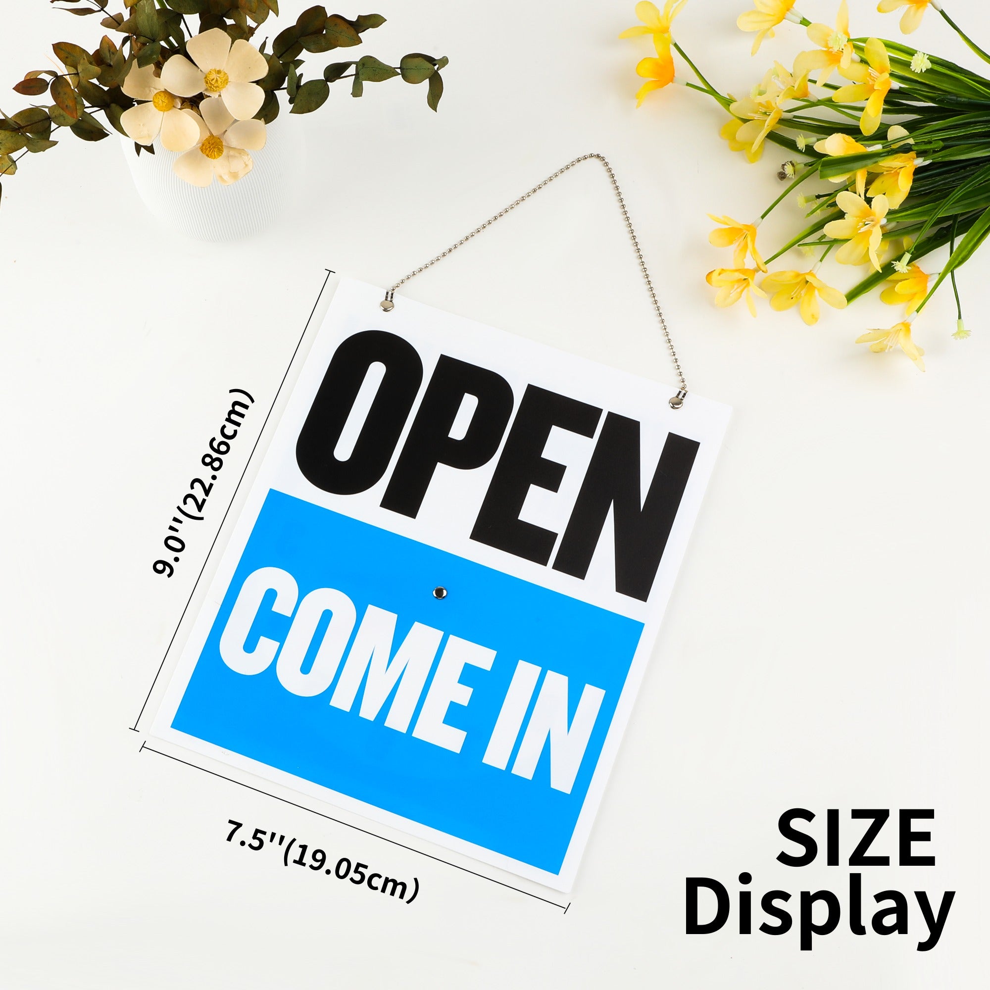 7.5" X 9" "WILL RETURN" Clock Sign w/ "OPEN" sign on back