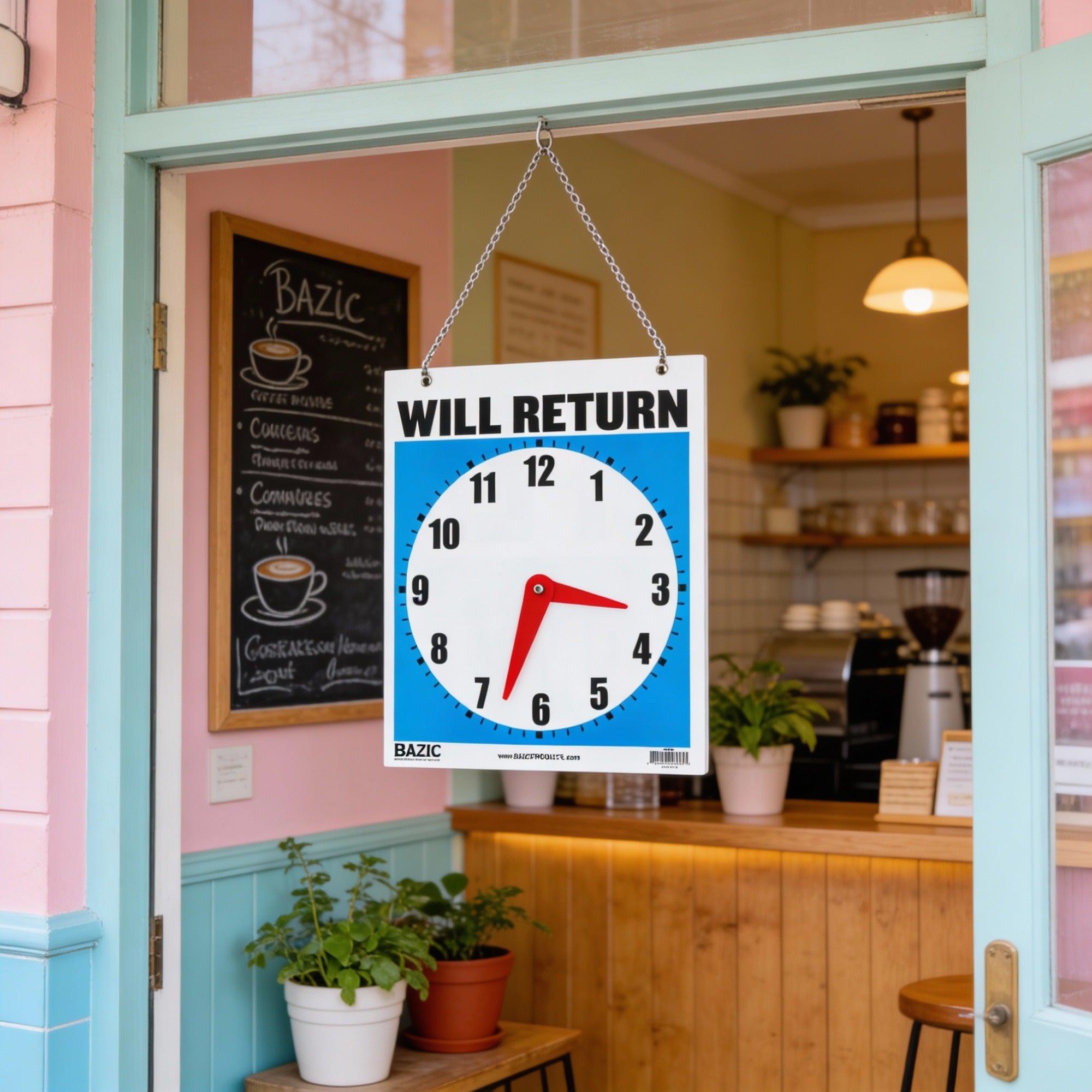Open Closed Sign, Will Return Clock, Double-Sided