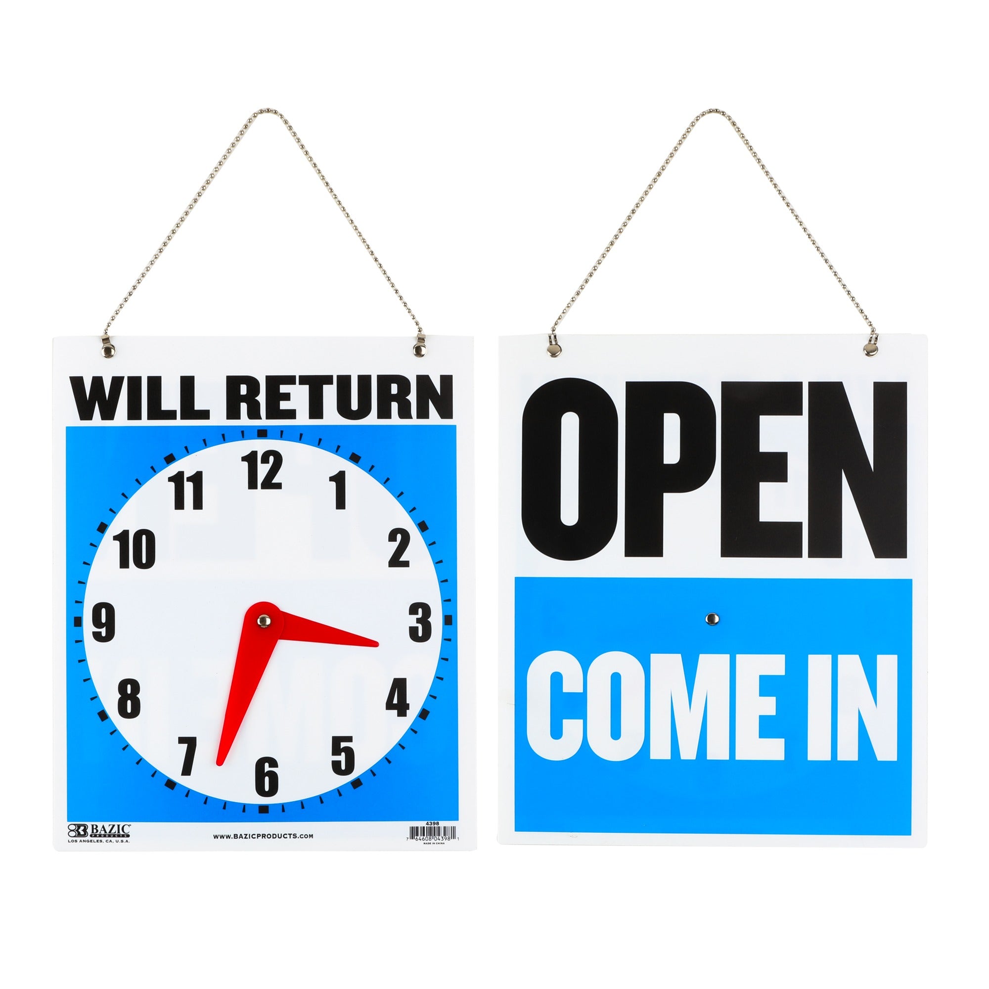 7.5" X 9" "WILL RETURN" Clock Sign w/ "OPEN" sign on back