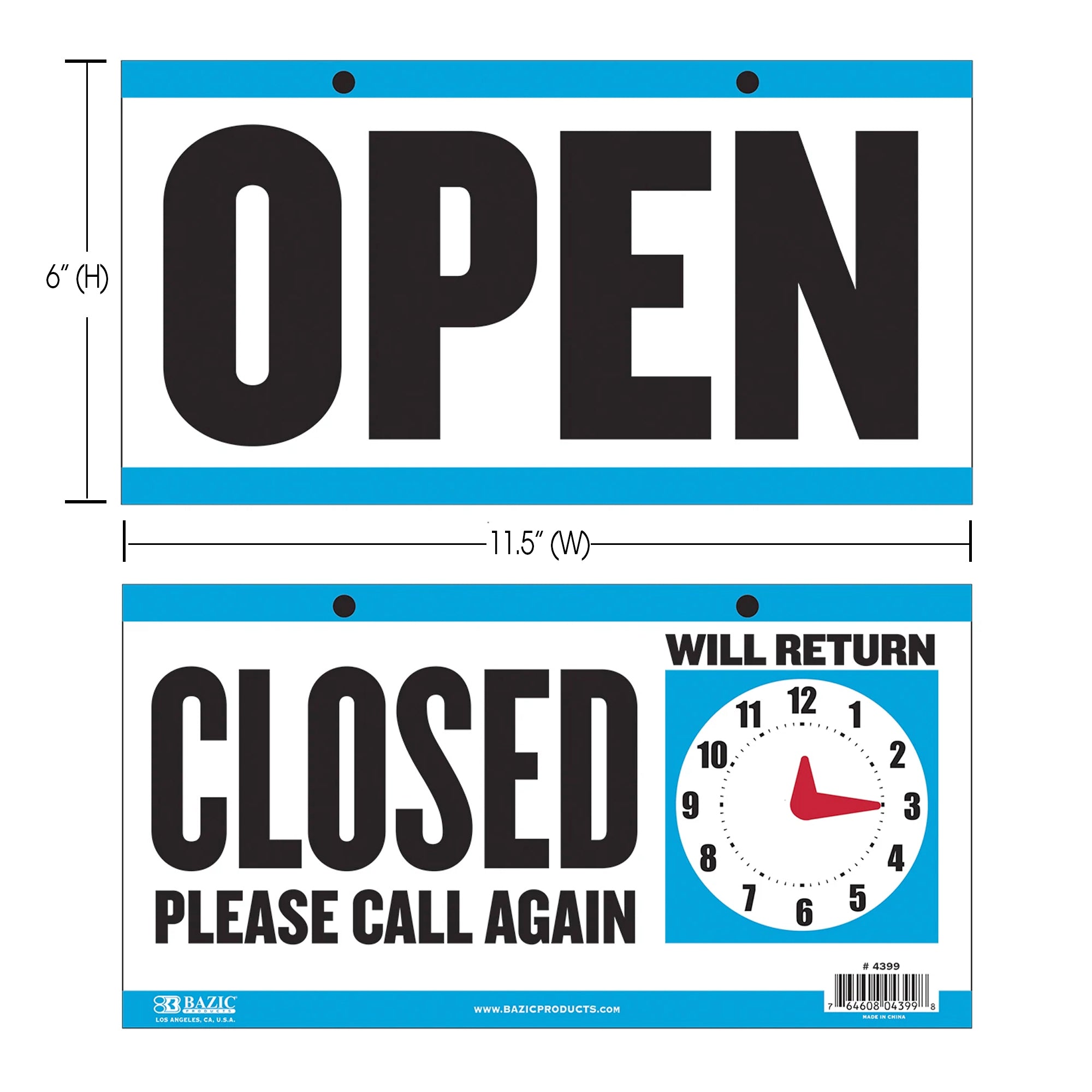6&quot; X 11.5&quot; &quot;CLOSED&quot; Clock Sign w/ &quot;OPEN&quot; sign on back