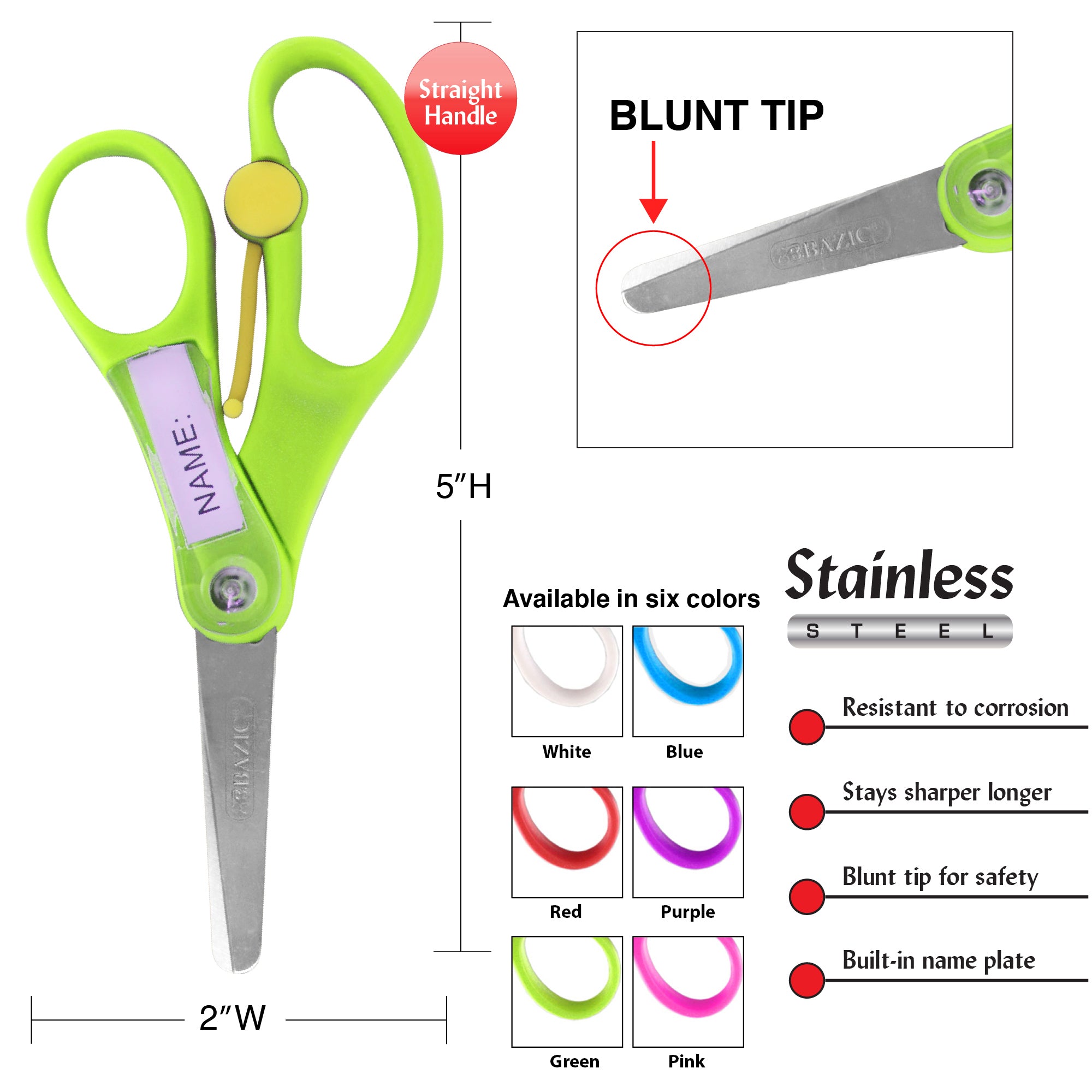 Kids Scissors, 5", Blunt Tip, Assorted Colors