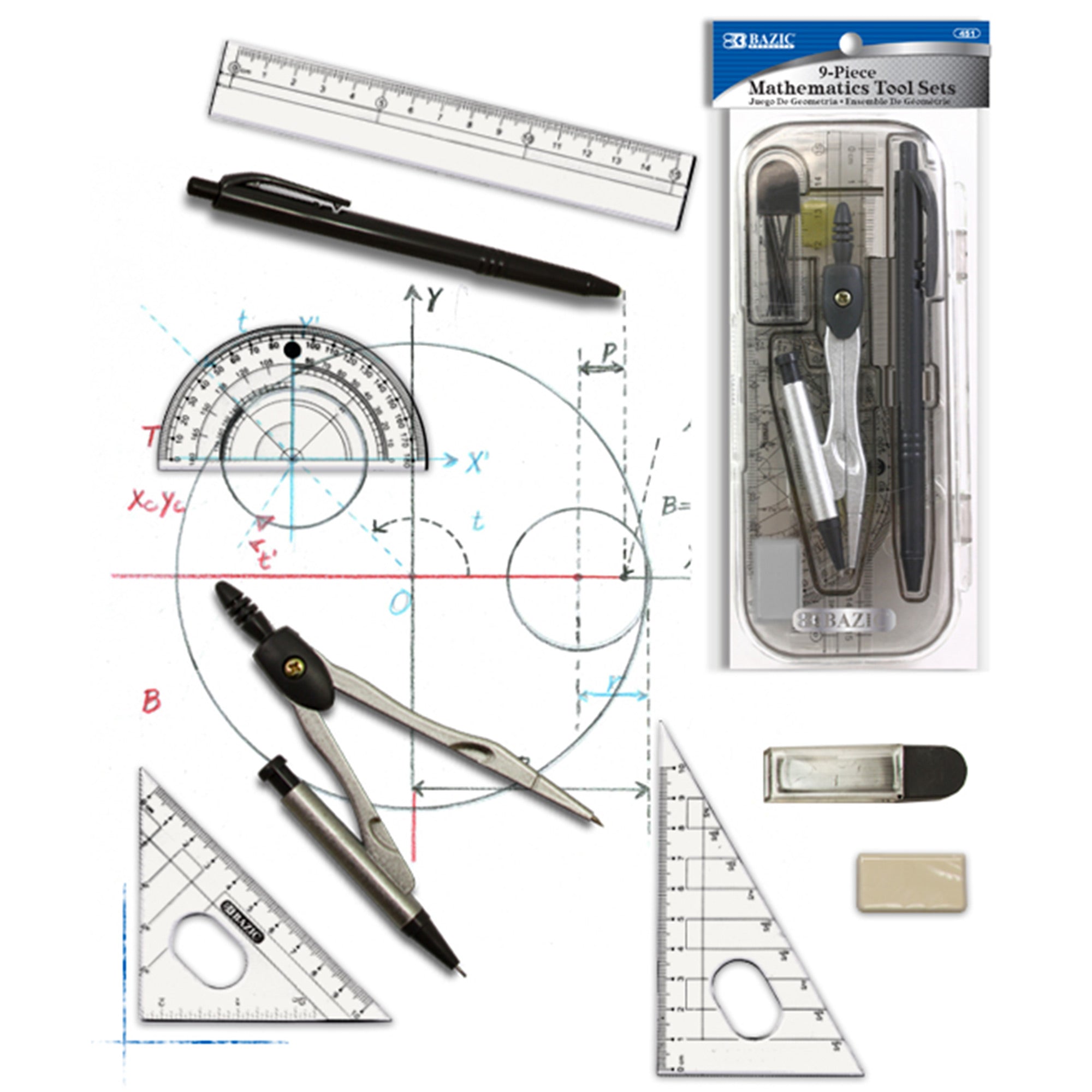 Protractor Set, 9-Piece Mathematics Tool Set